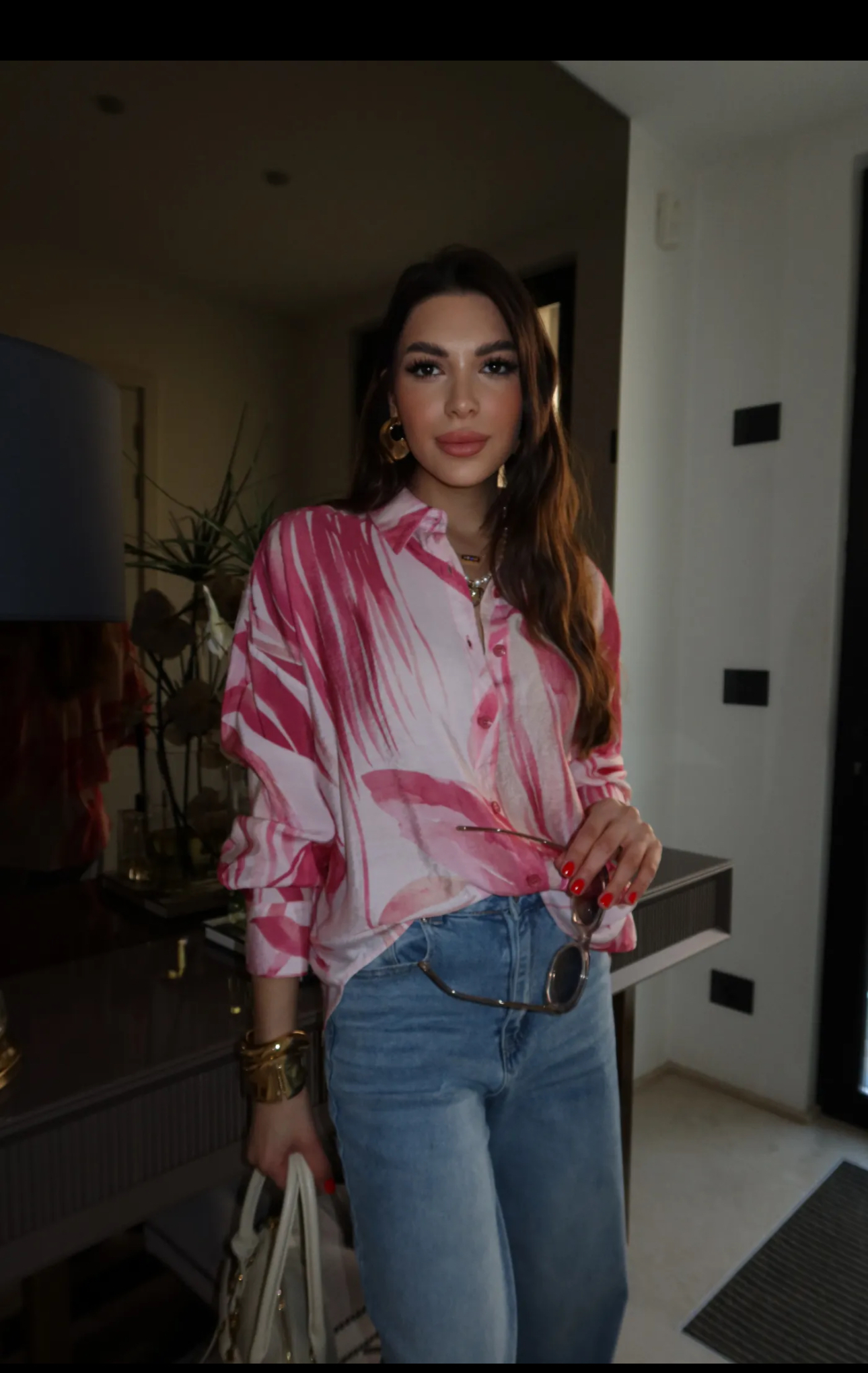 Chemisier rose à motifs