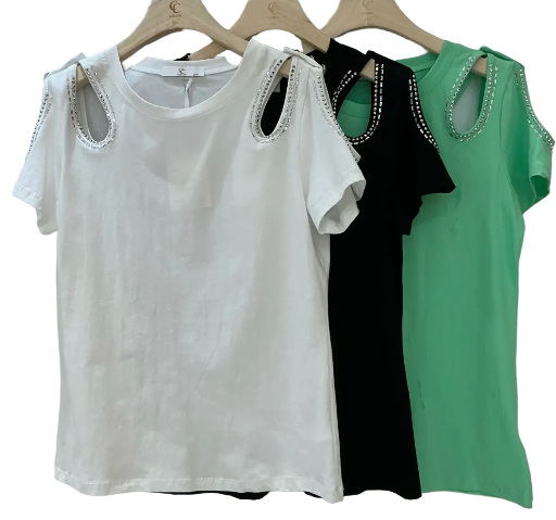 T-shirts à épaules creux avec perles