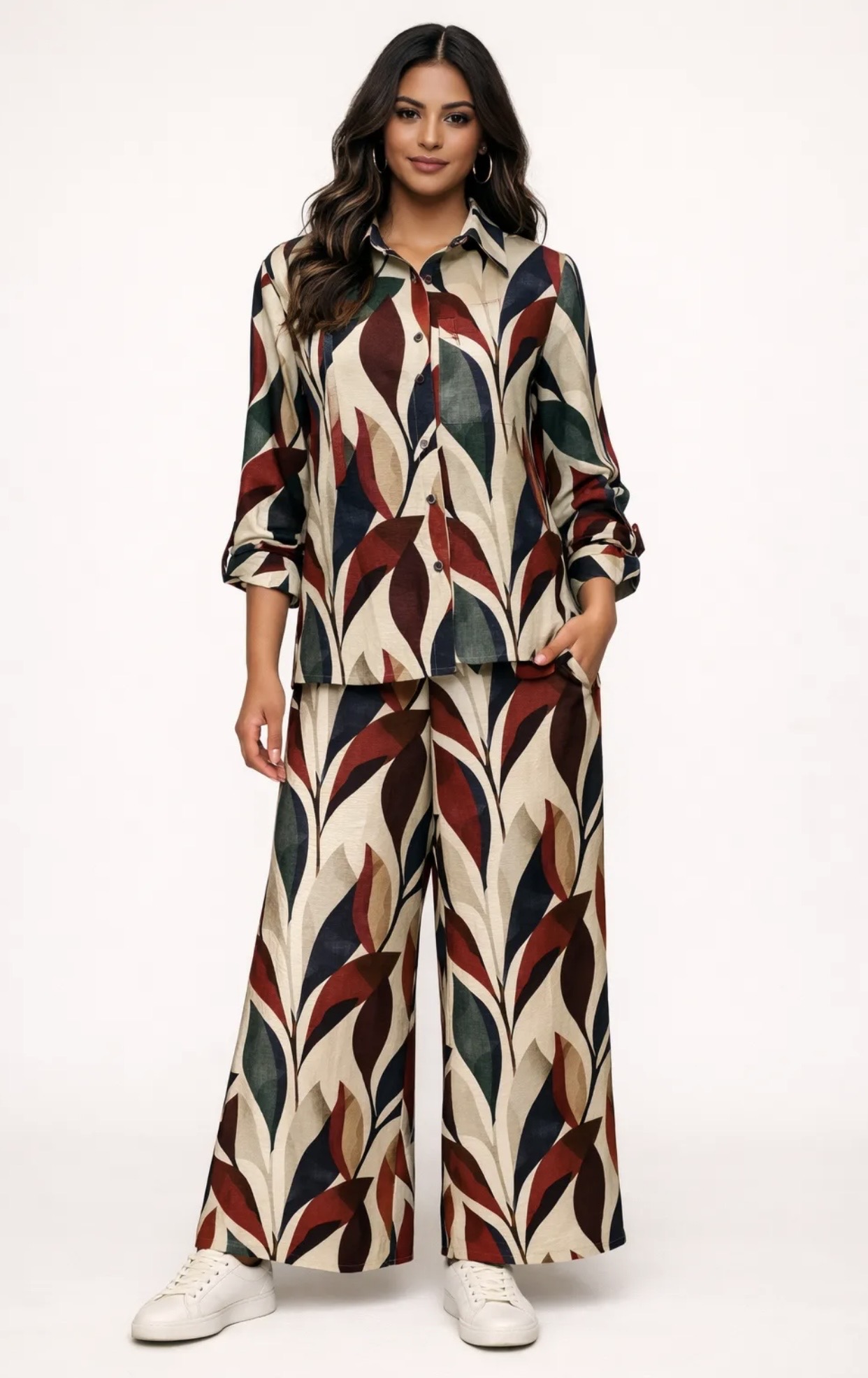 Ensemble pantalon large imprimé feuillage