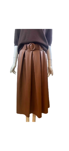 Jupe midi marron en similicuir