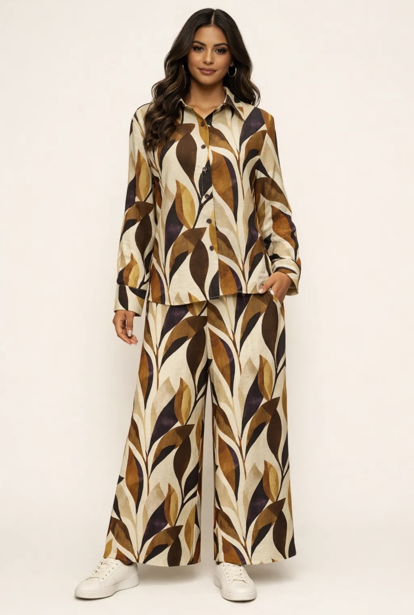 Ensemble pantalon large imprimé feuillage