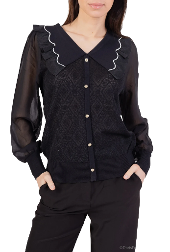 Chemisier noir à col volanté