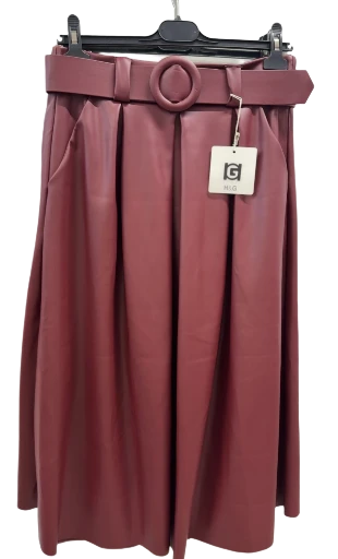 Jupe midi marron en similicuir