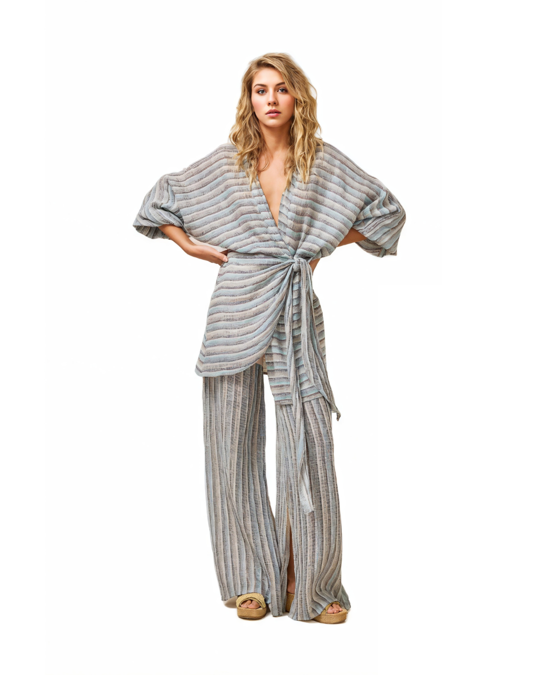 Ainu Dress - Acqua Stripe