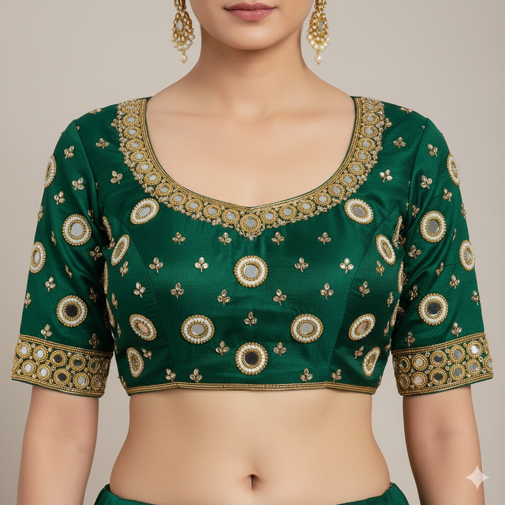 Hand Embroidered Aari Work Applique Patch Motif Butti - Round Gold Beads & Zardozi Design (2.8 cm) - Perfect for Lehenga, Saree Blouse, Dupatta, Dress Designing, Rakhi, Jewellery, Art & Craft