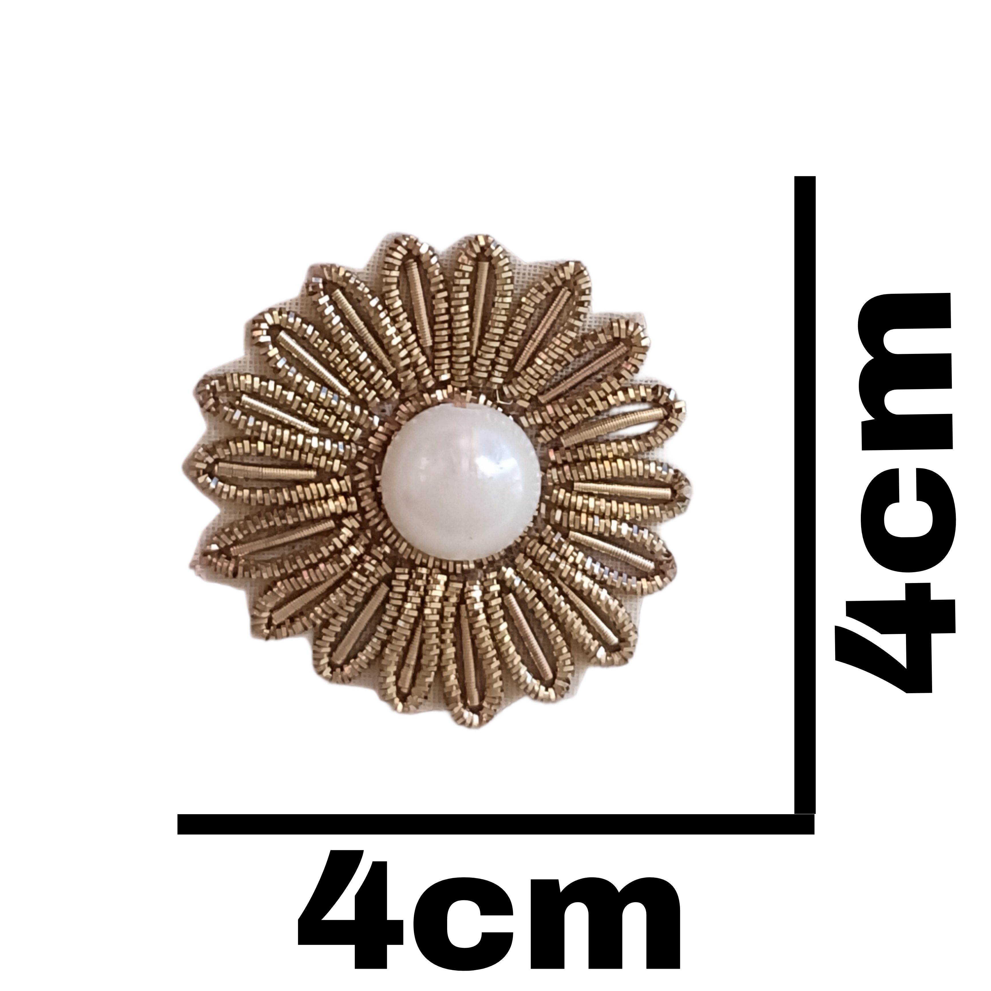 Hand Embroidered Zardozi Flower applique Patch – Antique Gold,(3.5x3.5 CM) 