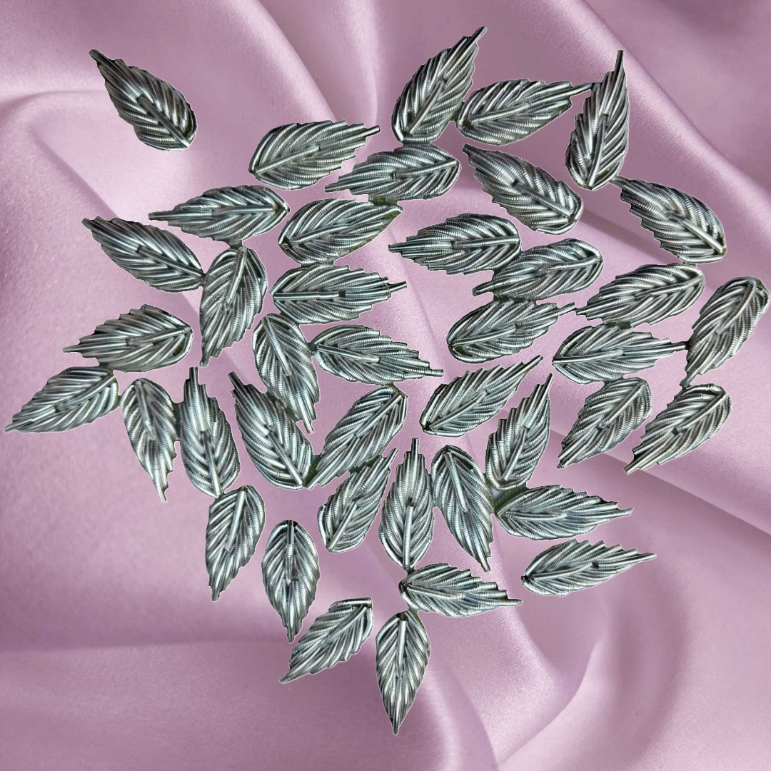 silver color leaves hand embroidery work