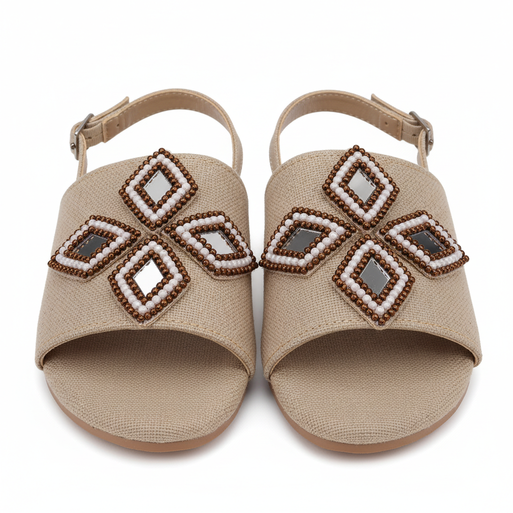 Aari Zardozi Work Applique Patch Motif Booti Buti Neck Sew Jewelry Making Rakhi Art Craft with Brown & Off-White Beads, Glass Mirror – 4x3 cm, for Saree, Blouse, Lehenga, Dupatta, Dress Designing & Craft Decoration