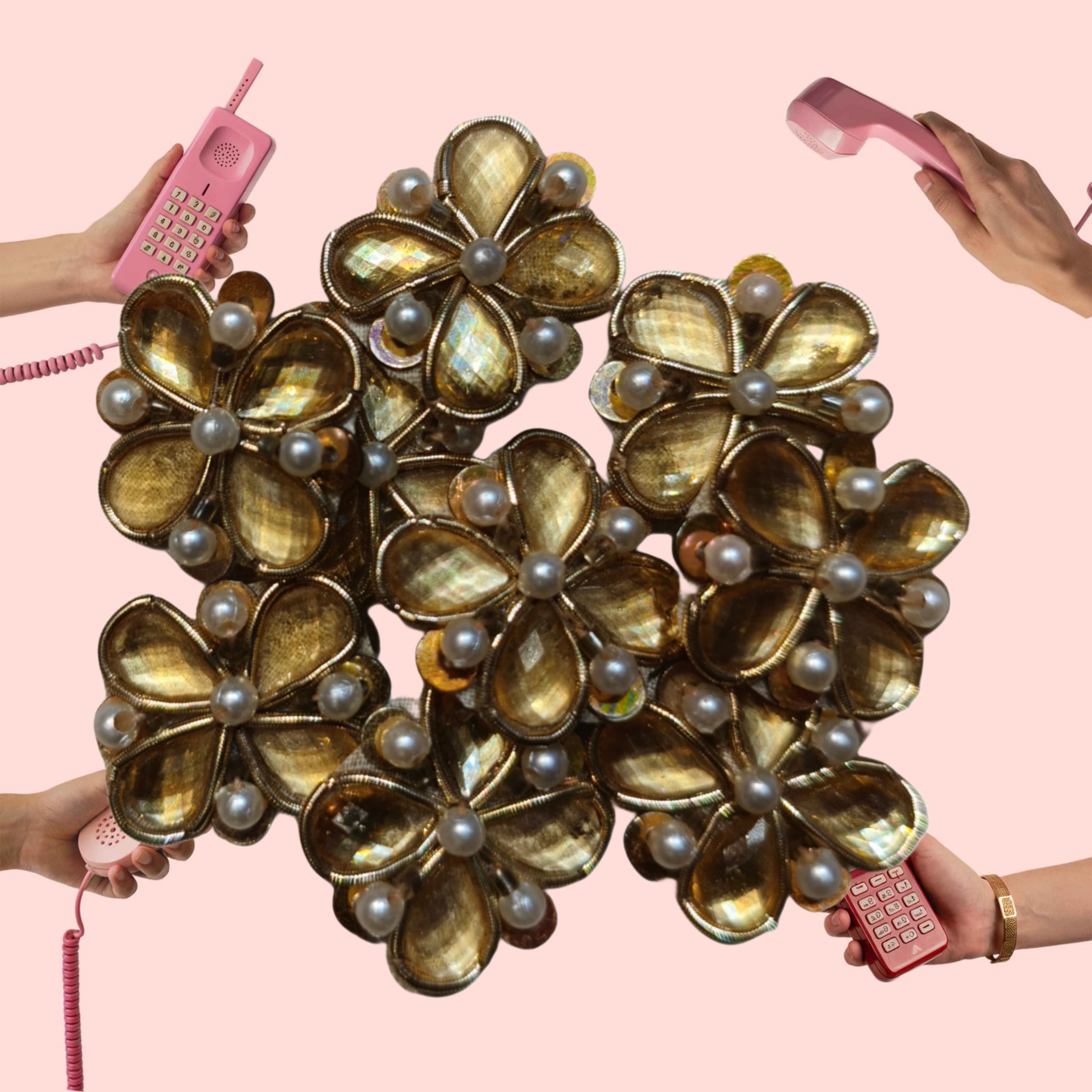 Hand Embroidery Zardozi Applique Patch | 2x2 cm | Golden Dapka, Off White Beads, Golden Betel Stone, Deep Gold Sequence | Dress & Craft Decoration