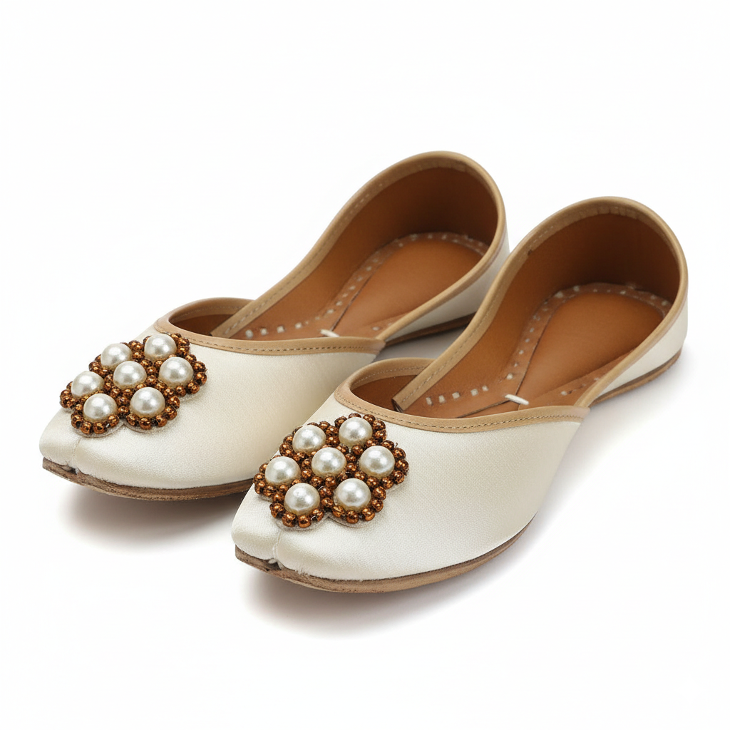 Hand Embroidered Applique Patch Flower Motif | Aari Work Beaded Patch | Brown & White Pearl Beads Design | 3 cm Round Floral Applique | Sewing & Fabric Glue Patch for Lehenga, Blouse, Suit, Saree, DIY Craft