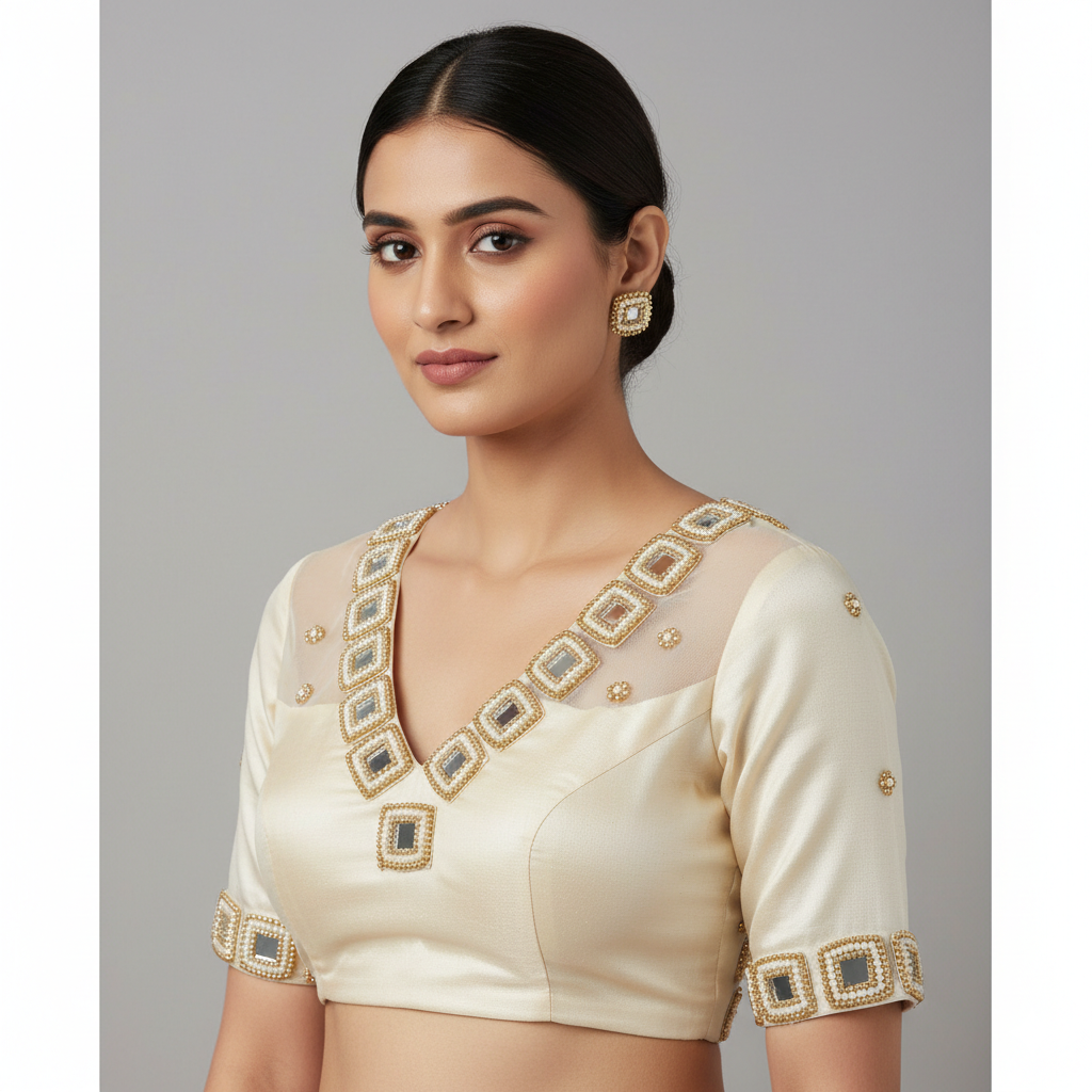 Square Mirror Zardozi Aari Hand Embroidery Applique Patch 2.5cm | Gold White Beads Work | Bridal Lehenga Blouse Saree Sewing  Rakhi Jwelry Making Art Craft