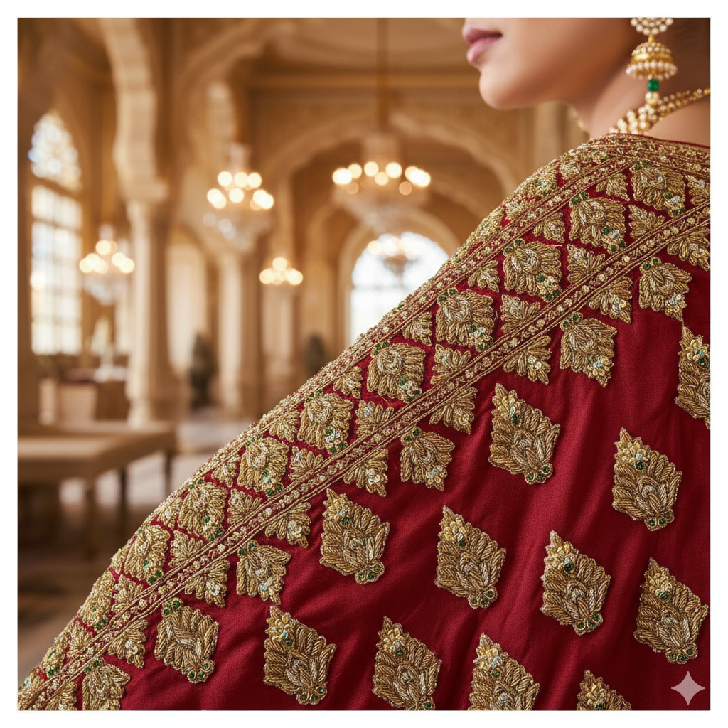 Hand Embroidery Aari Zardosi Applique Patch with Golden Glass Cut Beads, Antique Gold & Silver Dabka, Crystal Sequence Floral Motif for Blouse, Lehenga, Saree & Dupatta