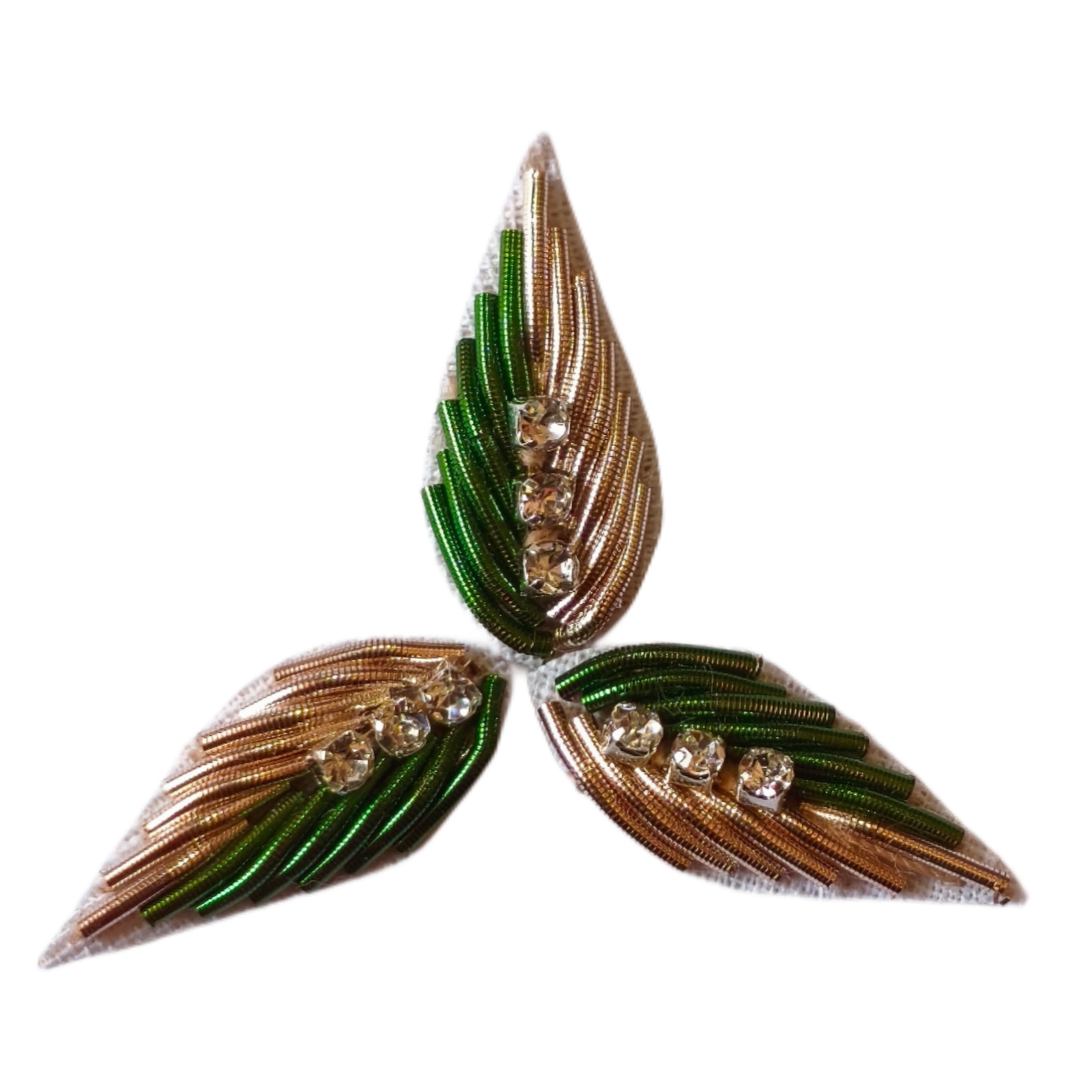 Hand Embroidery Zardozi Appliqué Patch – Golden Green, 2cm x 1cm, Dapka & Glass Stone Work