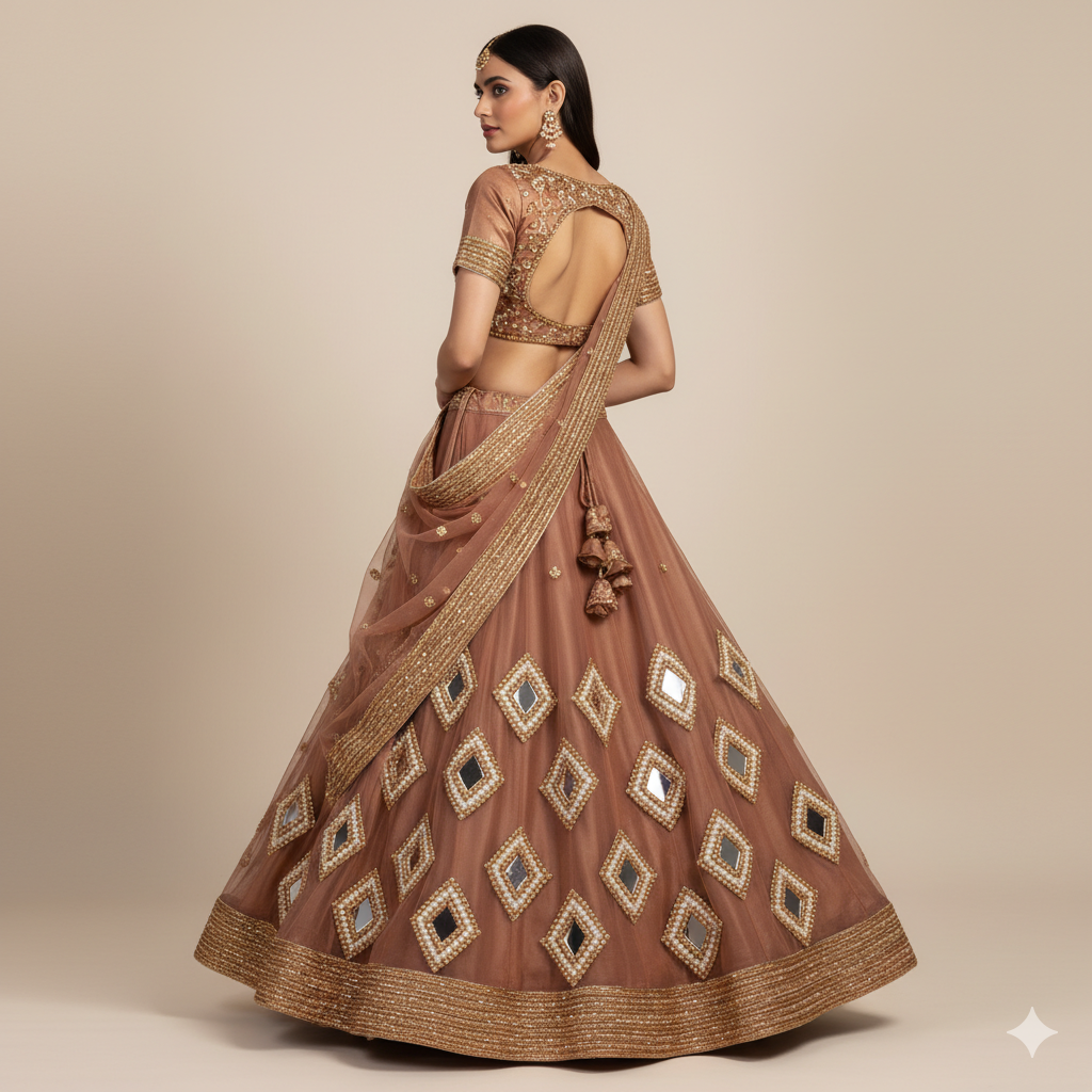 Aari Zardozi Hand Embroidered Applique Patch Motif Booti Buti for Neck Sew, Jewelry Making, Rakhi & Craft Work with Golden & Off-White Beads & Glass Mirror | Saree Blouse Lehenga Dupatta Dress Decoration | Size 4x3 cm