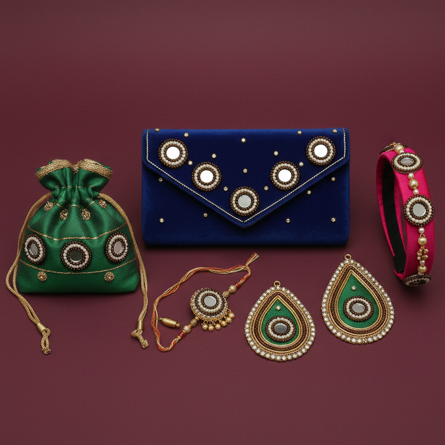 Hand Embroidered Aari Work Applique Patch Motif Butti Buti Booti - Round Brown & Off-White Beads with Glass Mirror Center (2.8 cm) - Perfect for Lehenga, Saree Blouse, Dupatta, Dress Designing, Rakhi, Jewellery, Art & Craft