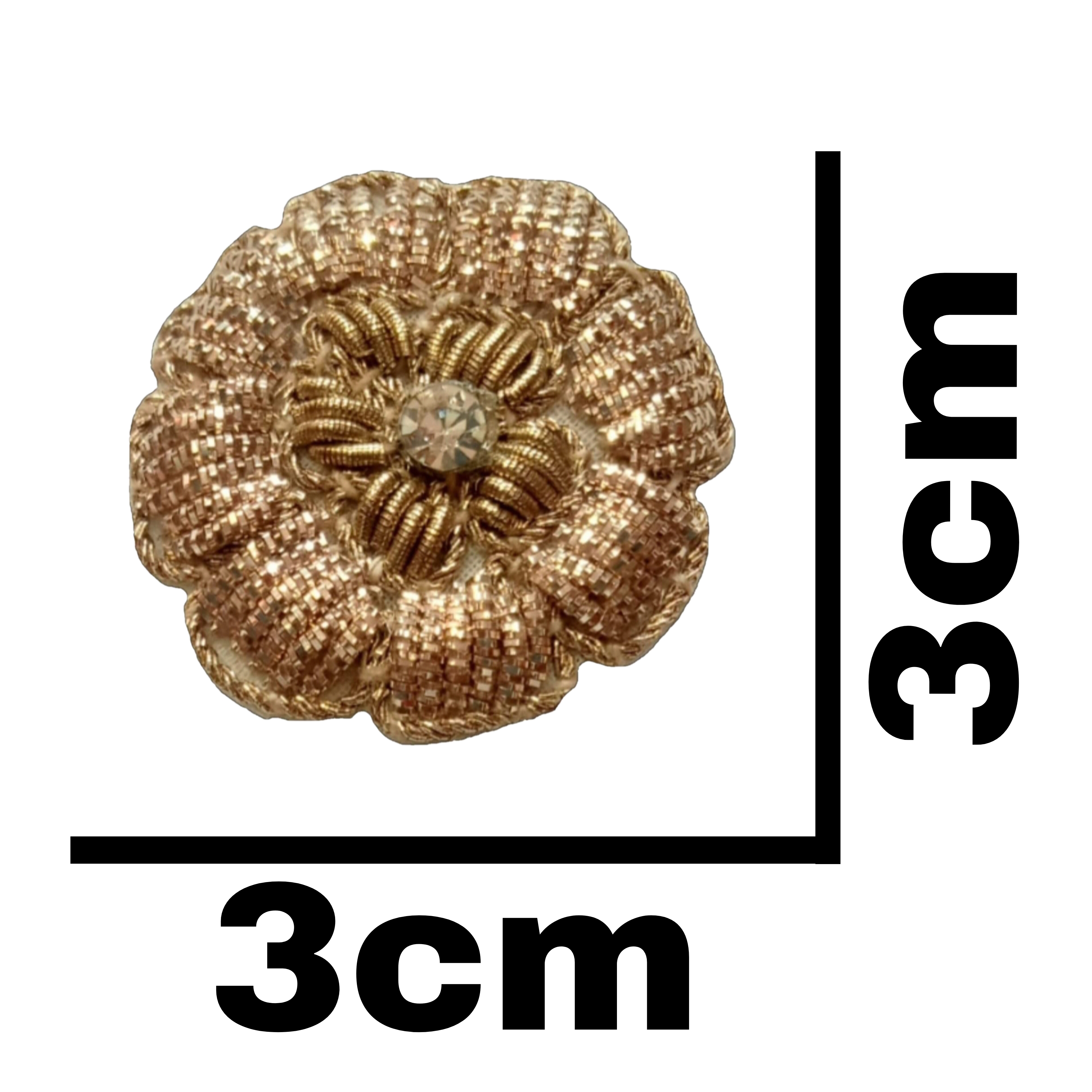 "Hand Embroidery Zardosi Flower Applique Patch | Rose Gold Naqsi, Antique Gold Dapka & Jarkan Stone | 3.5x3.5cm"