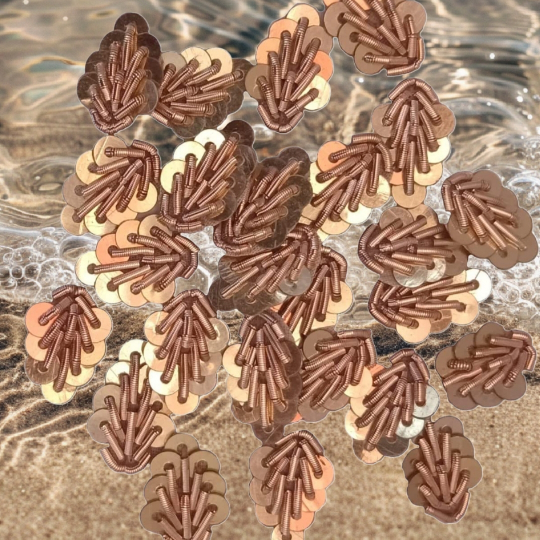 Handmade Zardozi Embroidery Applique Patch – Golden Dapka & Sequin Work – 10x15 mm