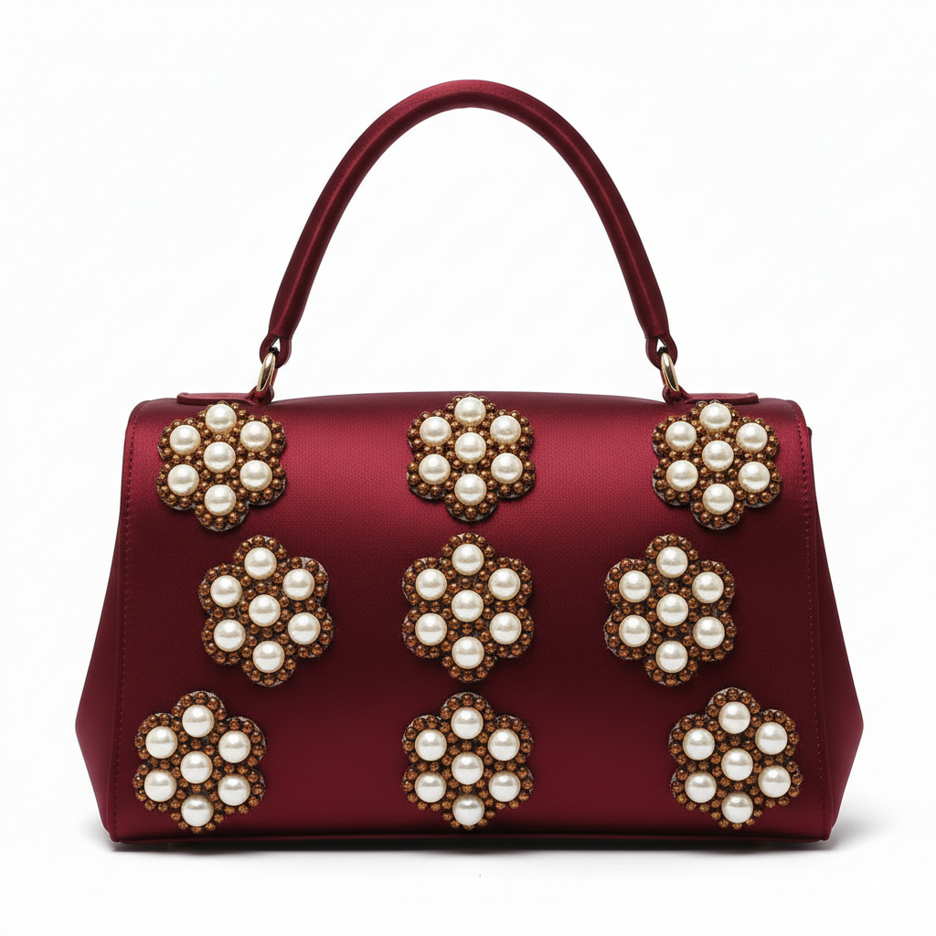 Hand Embroidered Applique Patch Flower Motif | Aari Work Beaded Patch | Brown & White Pearl Beads Design | 3 cm Round Floral Applique | Sewing & Fabric Glue Patch for Lehenga, Blouse, Suit, Saree, DIY Craft