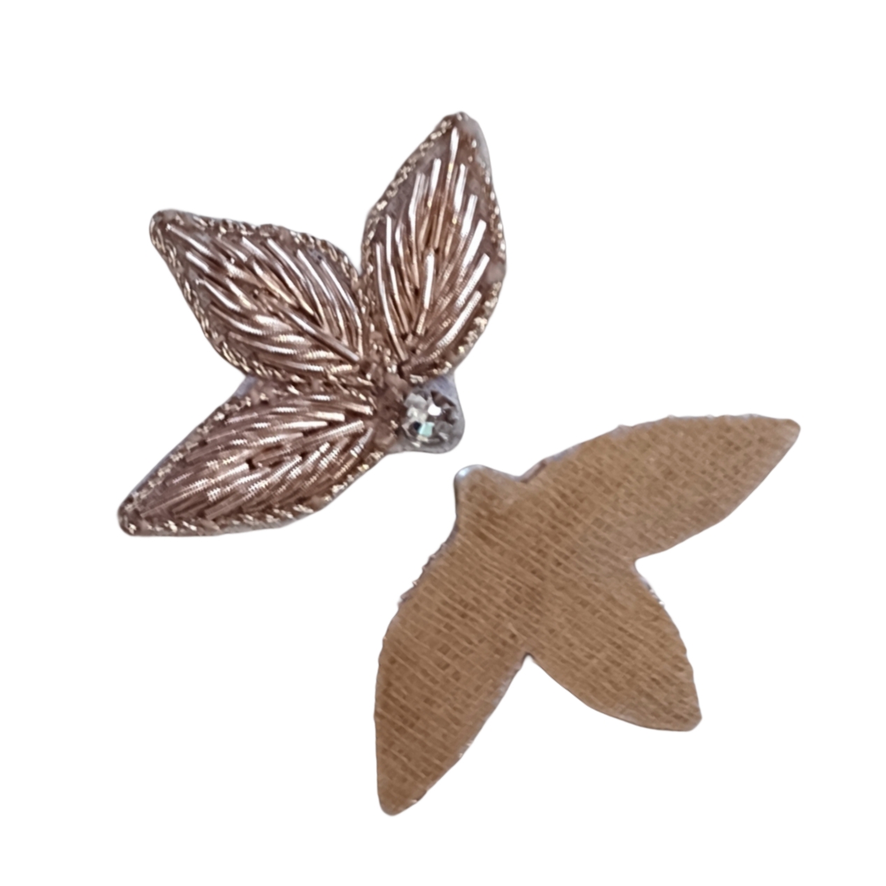 3 leaves silver color with jarkan stone hand embroidery zardozi work 