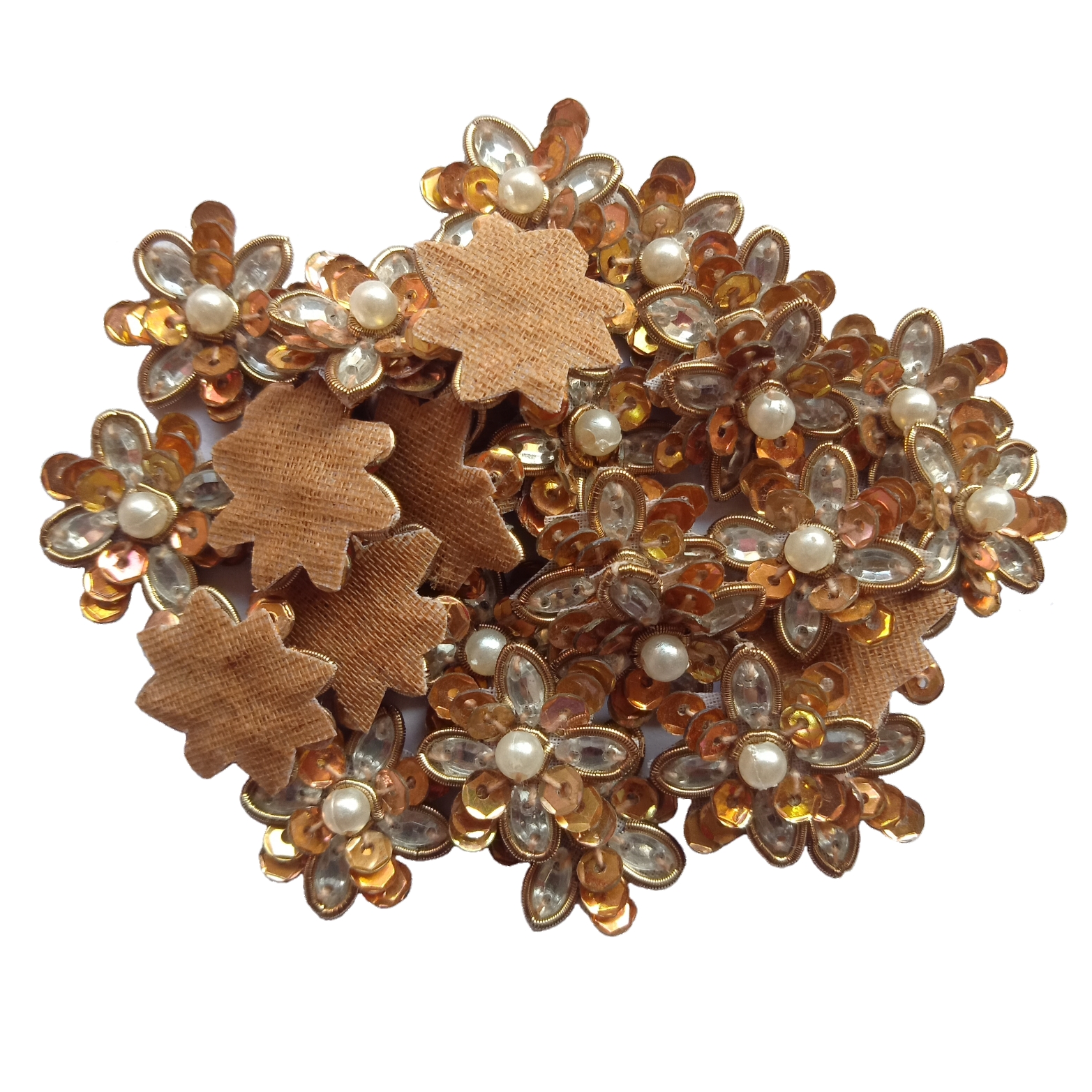 "Round 2cm Applique Patch – Dapka, Beads, Kisti-Shaped Stones & Sequins Embellishment"
