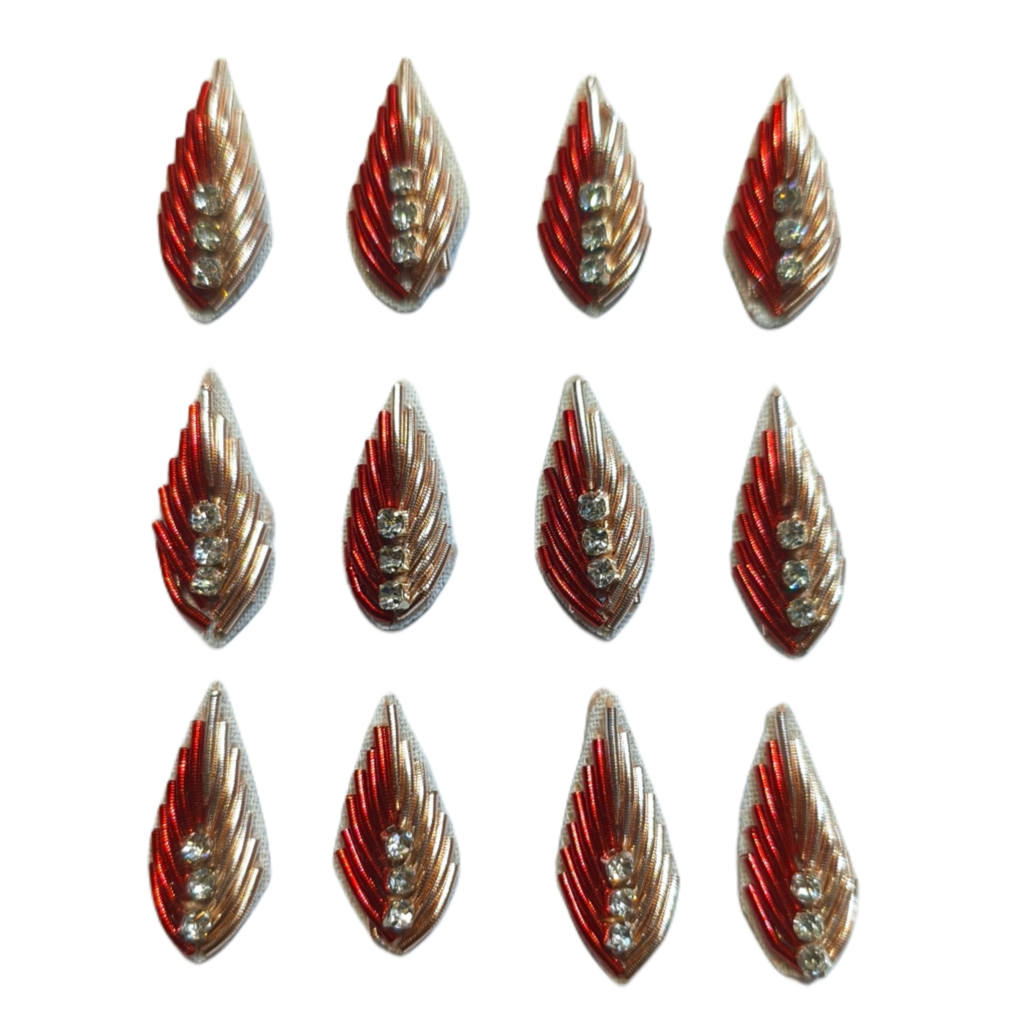 Hand Embroidery Zardozi Applique Patch – Golden & red Dapka with Clear Glass Stone – 2cm x 1cm