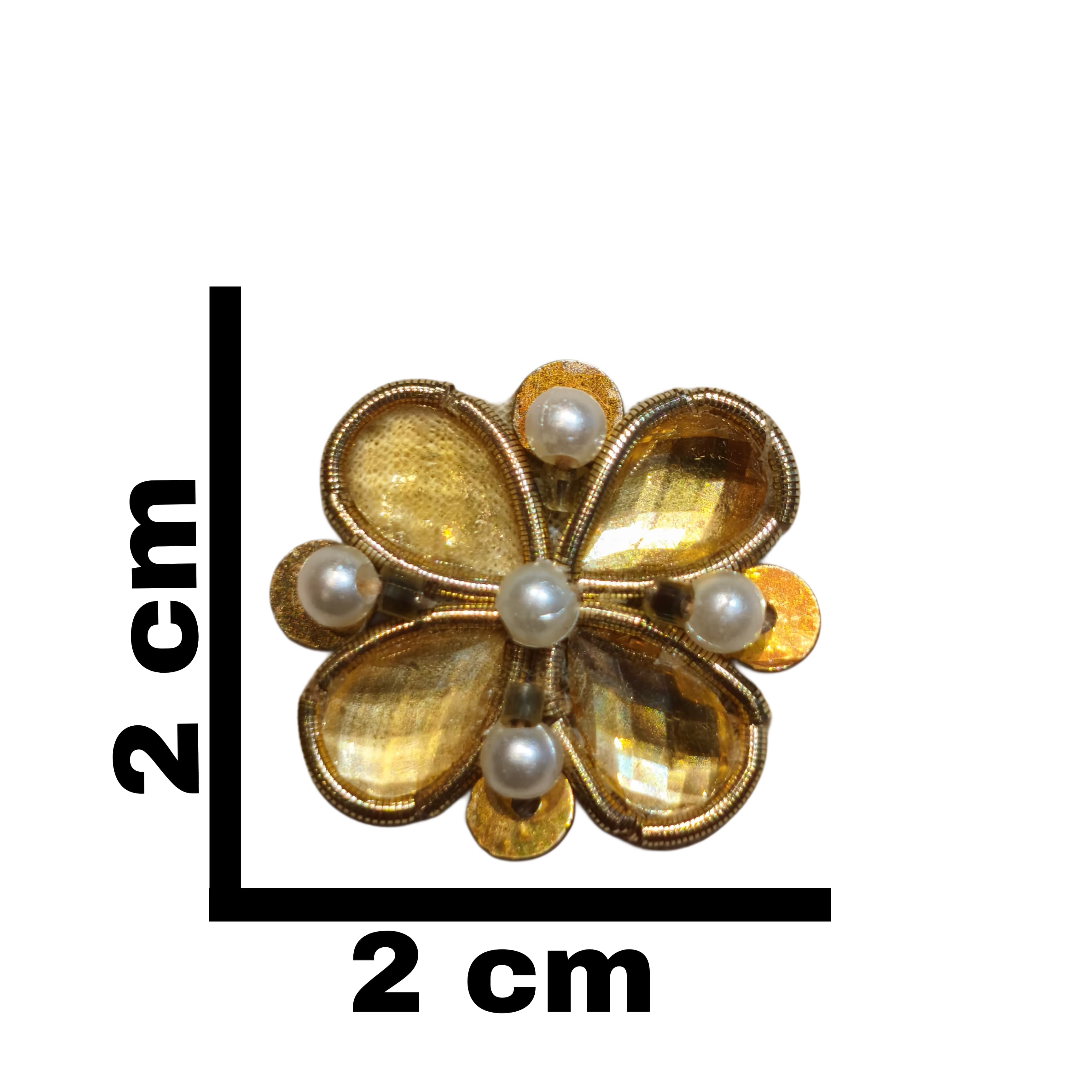 Hand Embroidery Zardozi Applique Patch | 2x2 cm | Golden Dapka, Off White Beads, Golden Betel Stone, Deep Gold Sequence | Dress & Craft Decoration