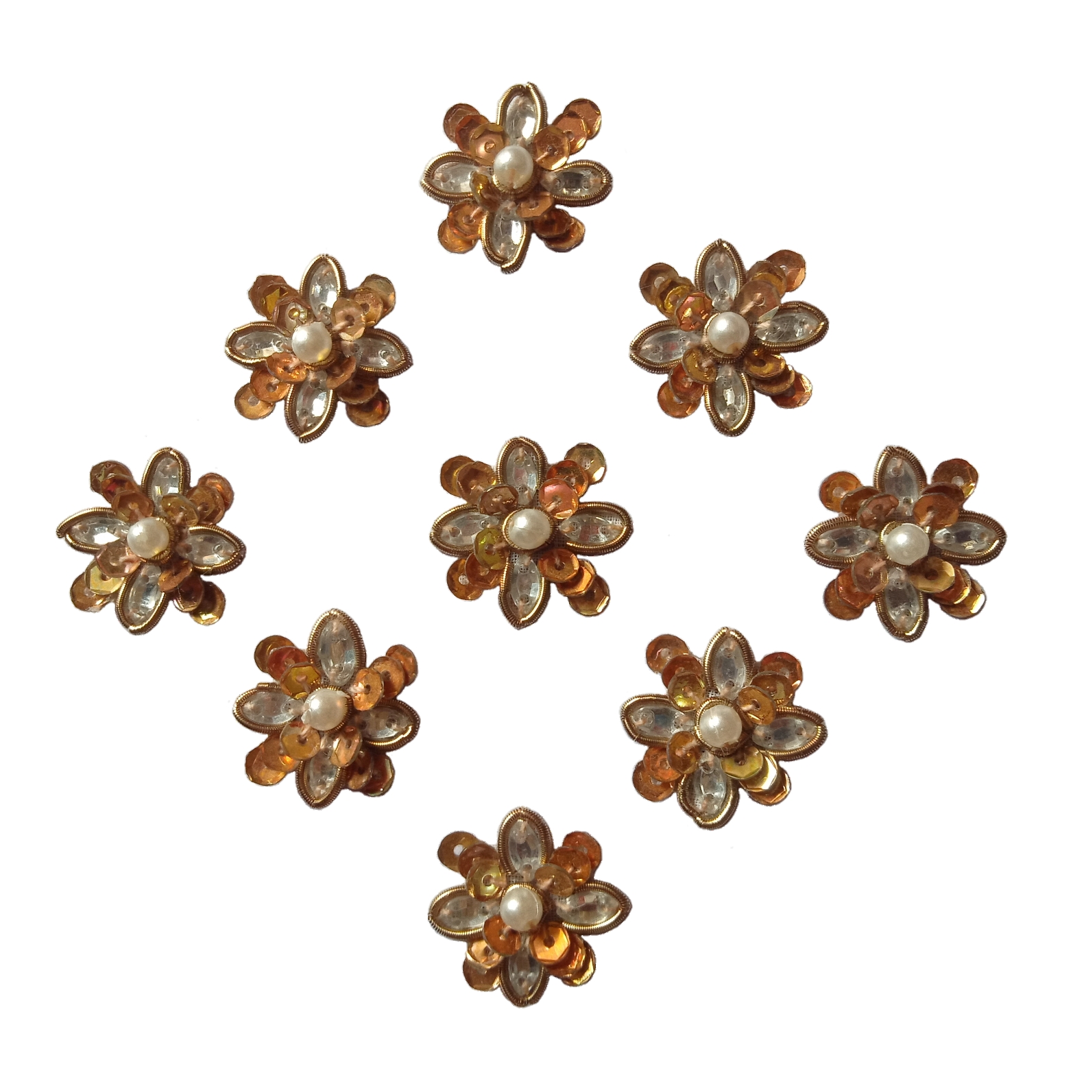 "Round 2cm Applique Patch – Dapka, Beads, Kisti-Shaped Stones & Sequins Embellishment"
