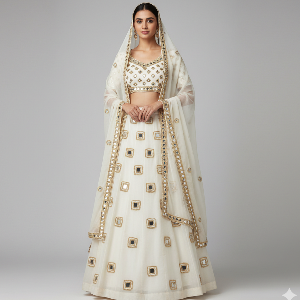 Square Mirror Zardozi Aari Hand Embroidery Applique Patch 2.5cm | Gold White Beads Work | Bridal Lehenga Blouse Saree Sewing  Rakhi Jwelry Making Art Craft