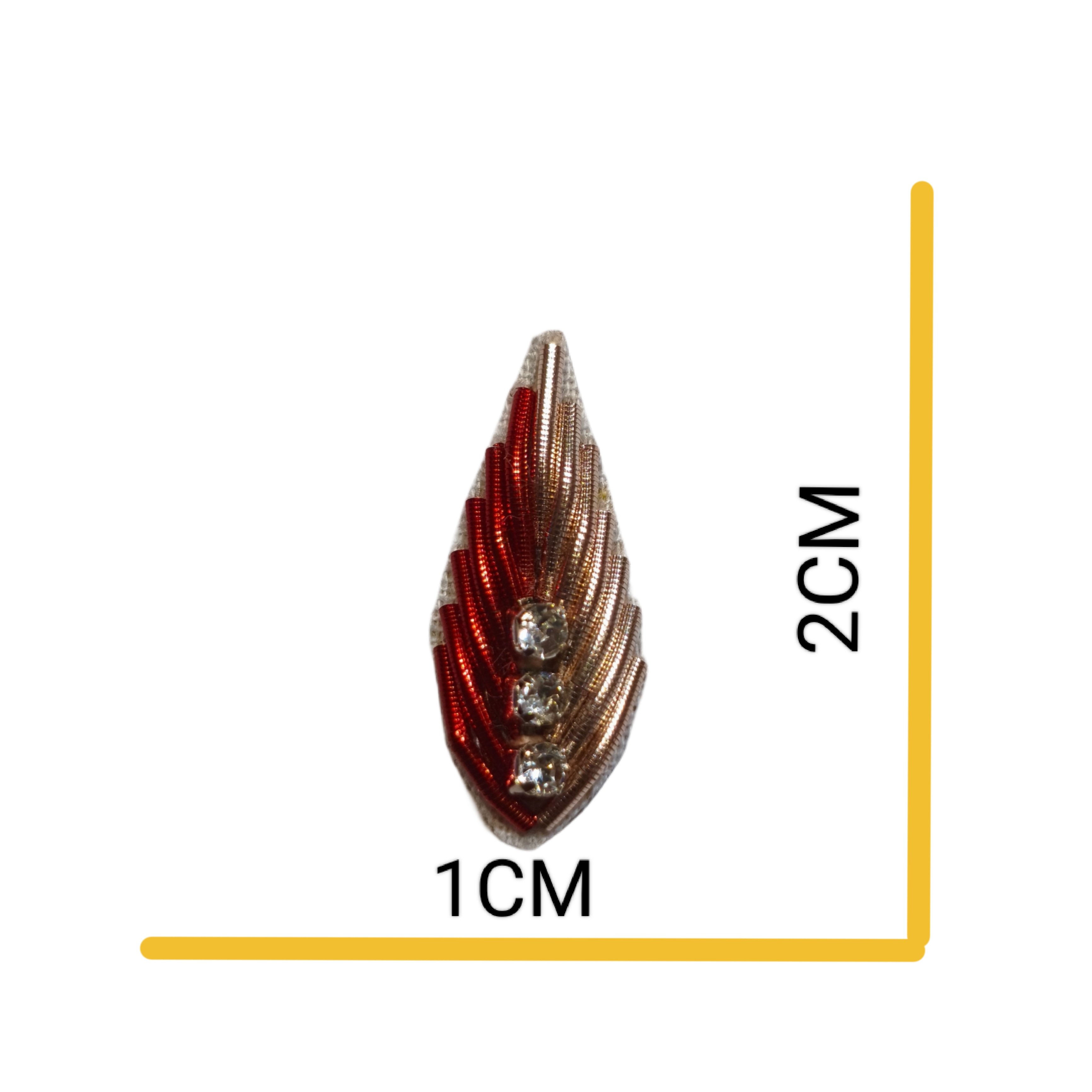 Hand Embroidery Zardozi Applique Patch – Golden & red Dapka with Clear Glass Stone – 2cm x 1cm