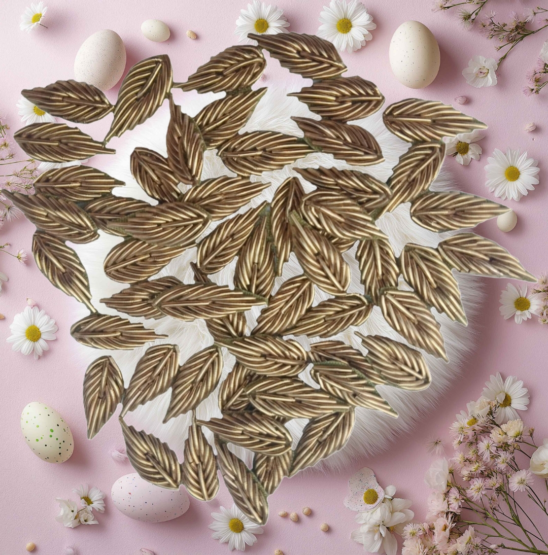 antique gold leaves hand embroidery work