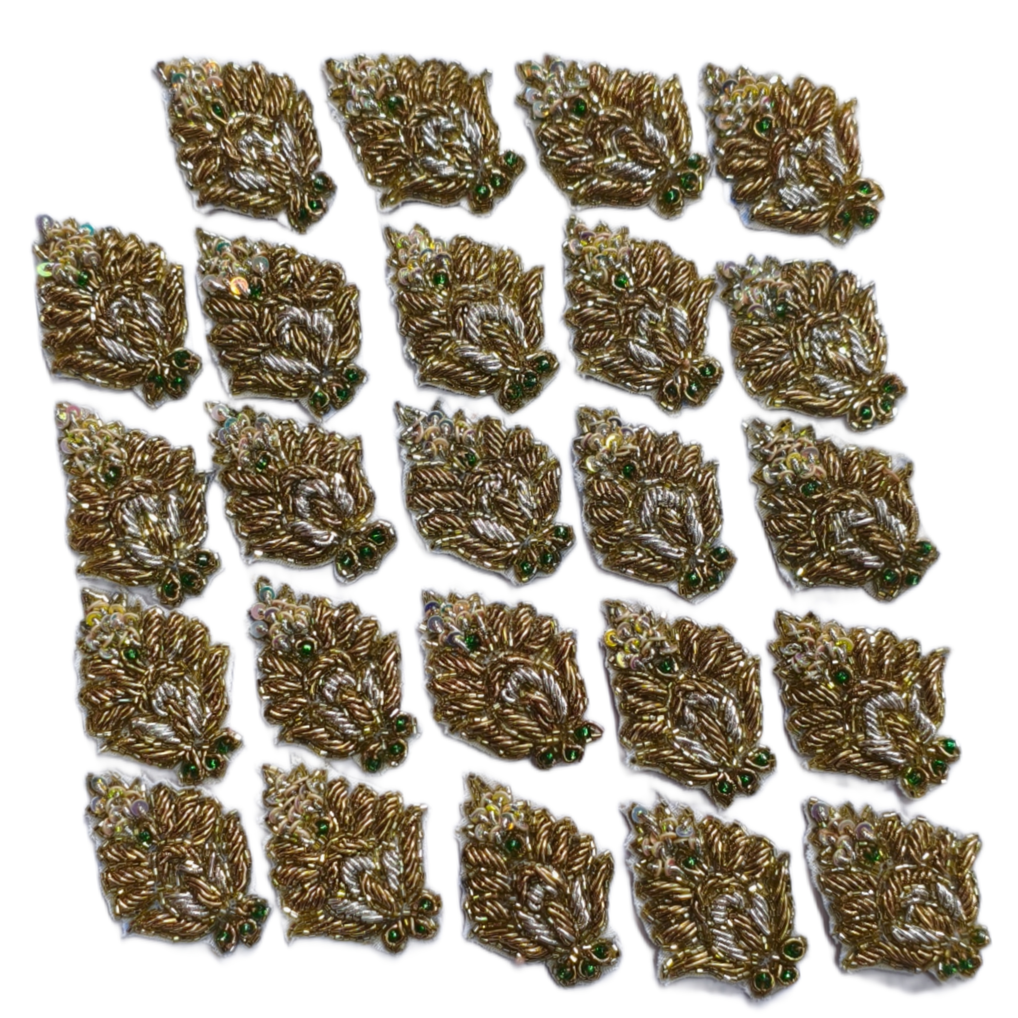 Hand Embroidery Aari Zardosi Applique Patch with Golden Glass Cut Beads, Antique Gold & Silver Dabka, Crystal Sequence Floral Motif for Blouse, Lehenga, Saree & Dupatta