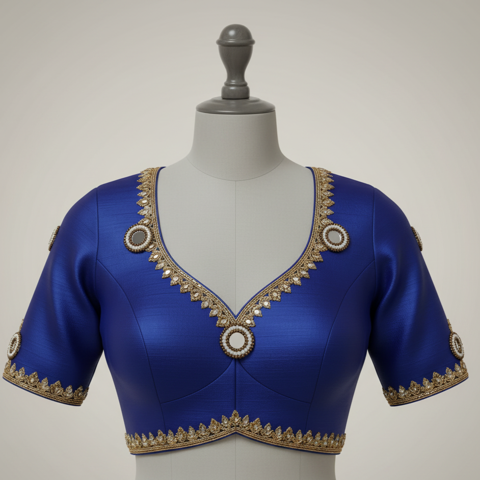 Hand Embroidered Aari Work Applique Patch Motif Butti Buti Booti - Round Brown & Off-White Beads with Glass Mirror Center (2.8 cm) - Perfect for Lehenga, Saree Blouse, Dupatta, Dress Designing, Rakhi, Jewellery, Art & Craft