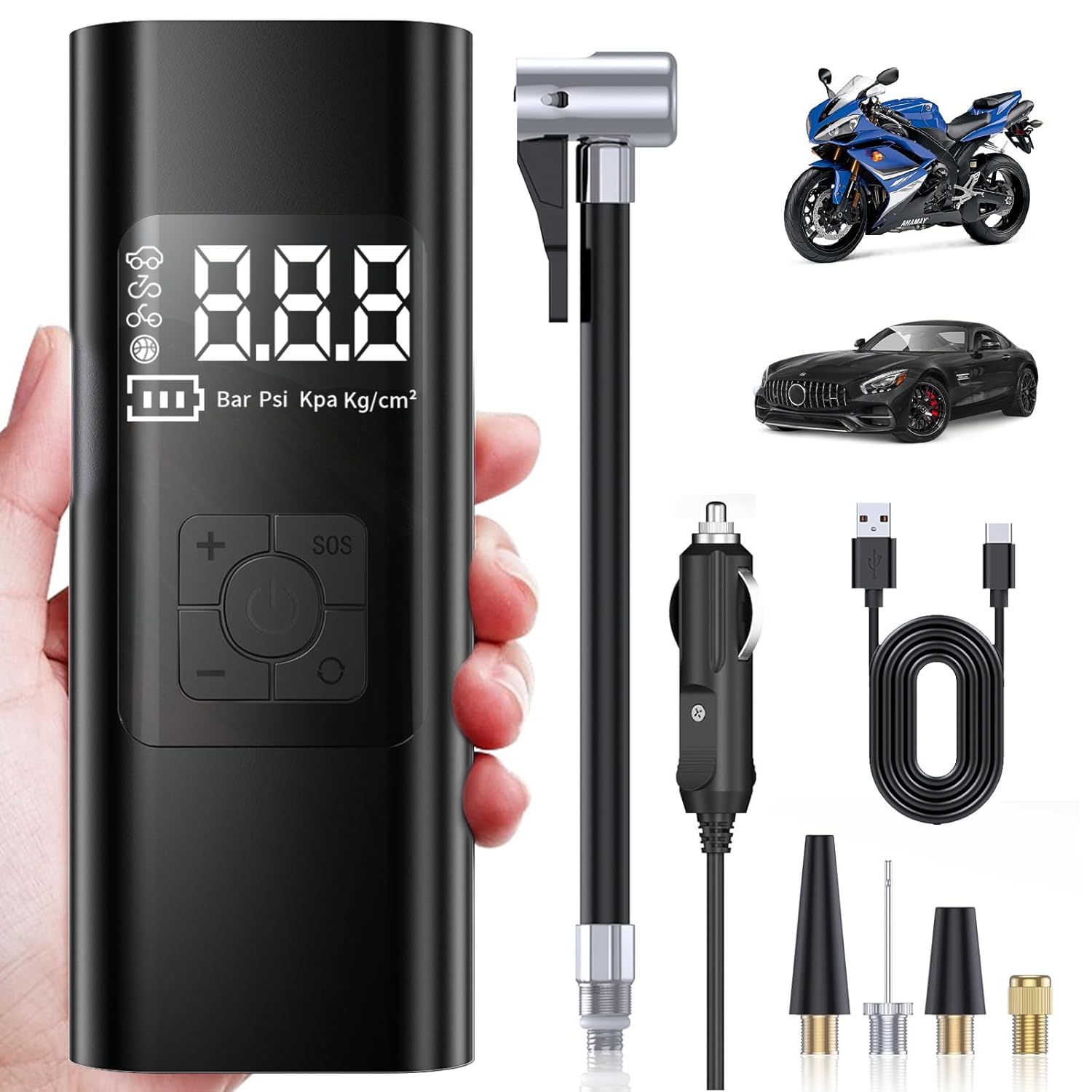 Tyre Inflator with 2-in-1 Rechargeable & Corded Power