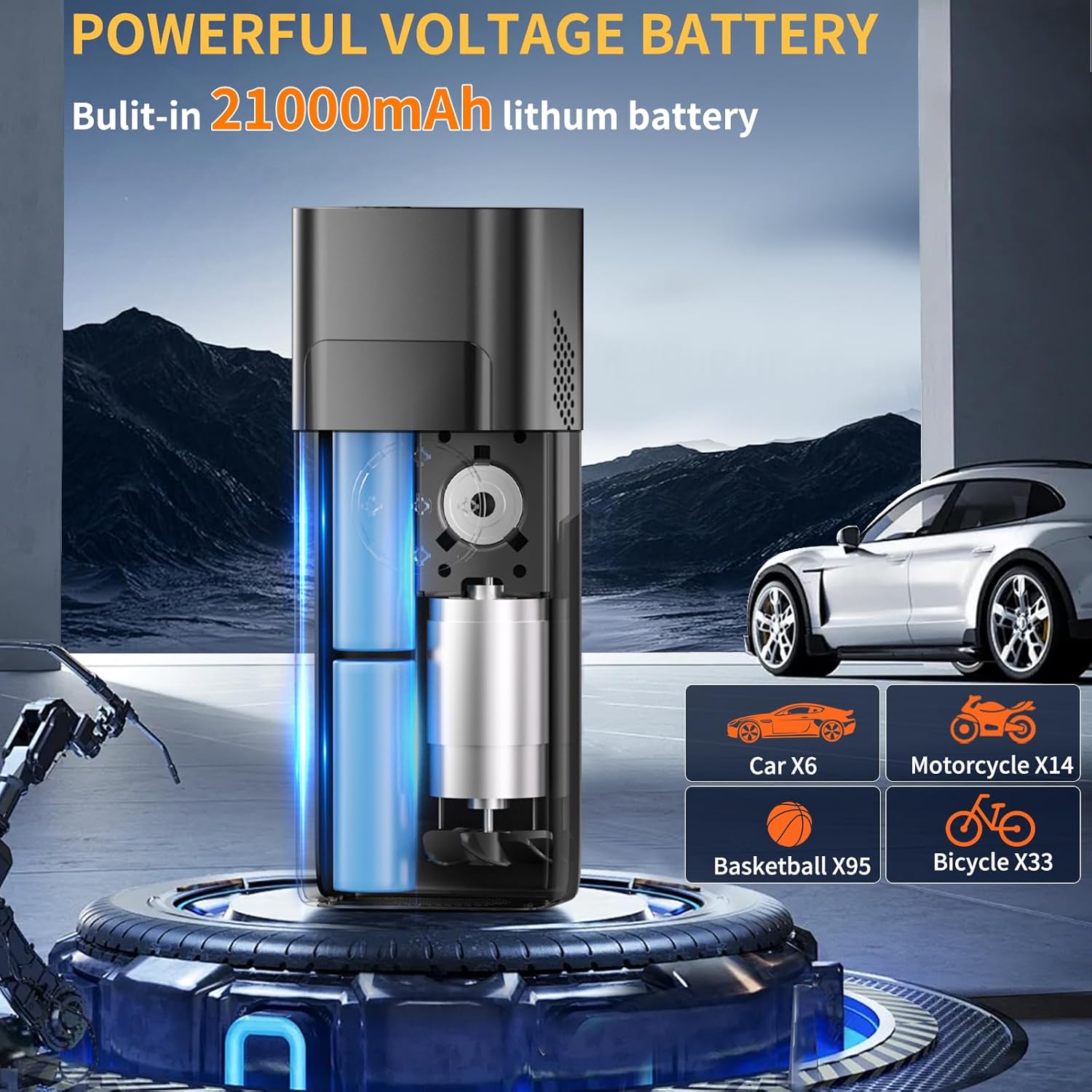 Tyre Inflator with 2-in-1 Rechargeable & Corded Power