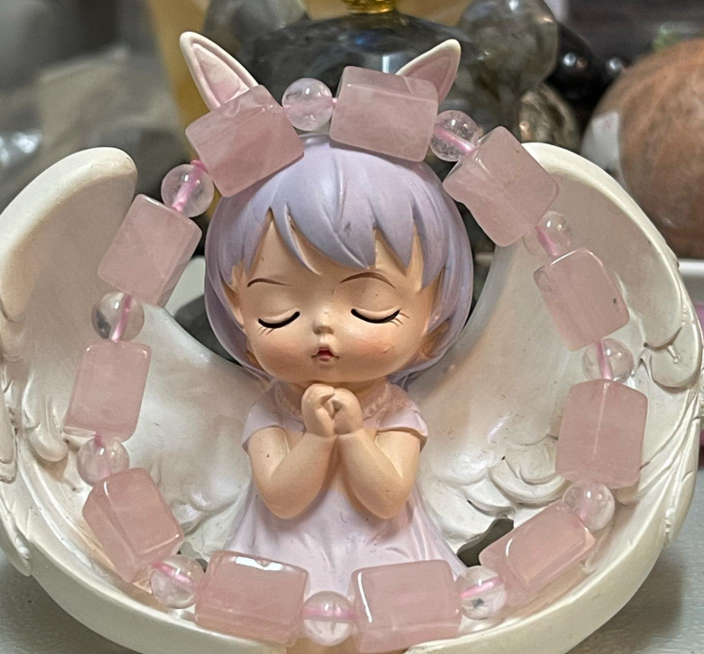 天然果凍粉晶礦柱型魔方手串之仙氣粉晶