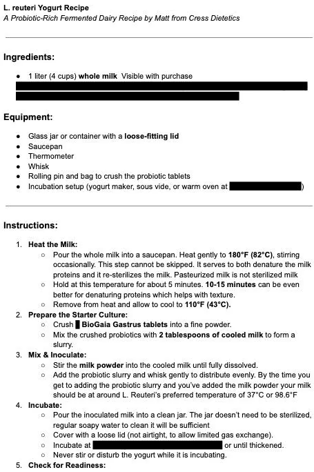 L. Reuteri Yogurt Recipe (Dairy-based)
