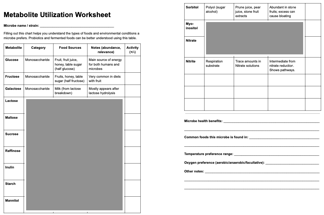 Metabolite Utilization Worksheet