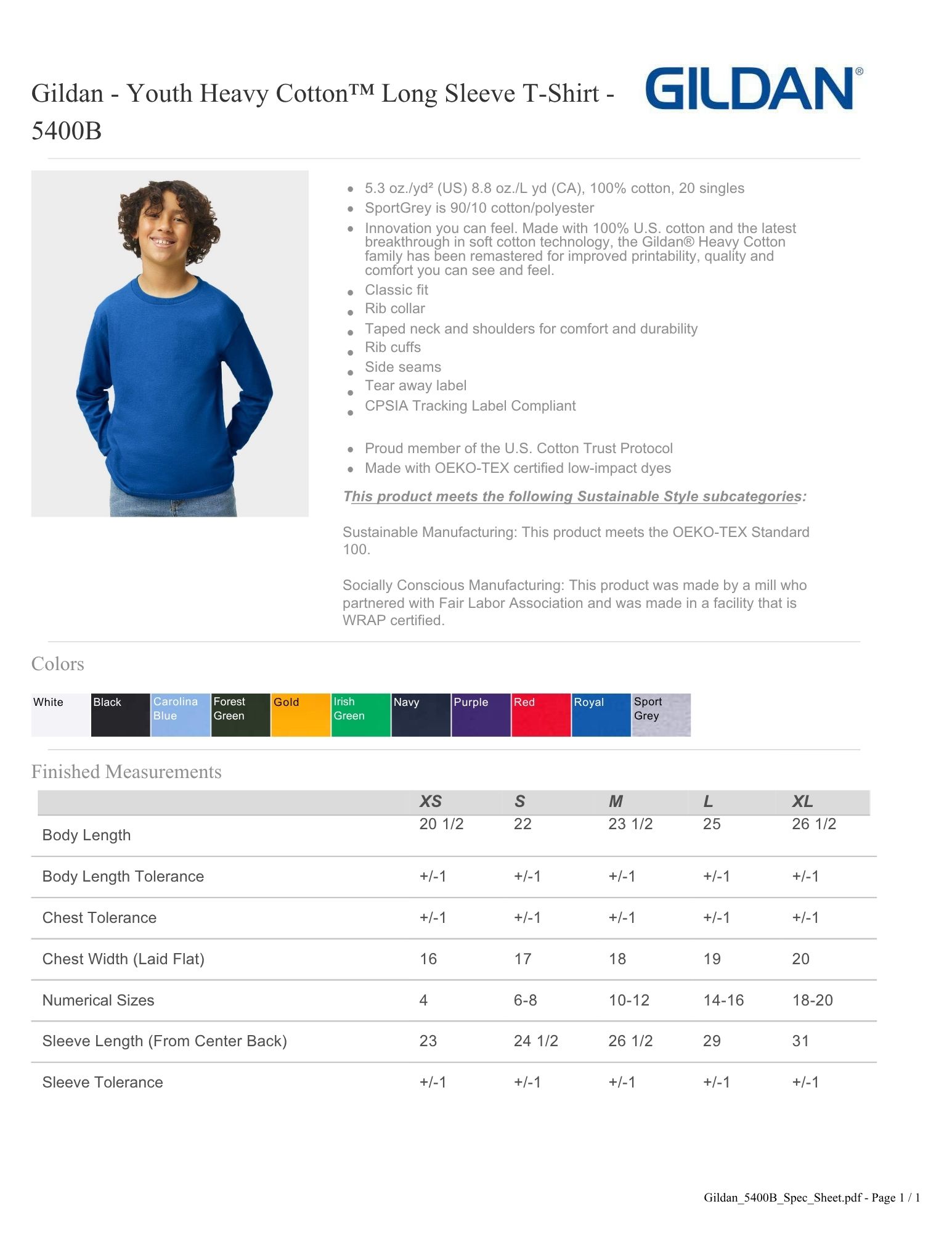 Gildan Youth Heavy Cotton Long Sleeve T-Shirt