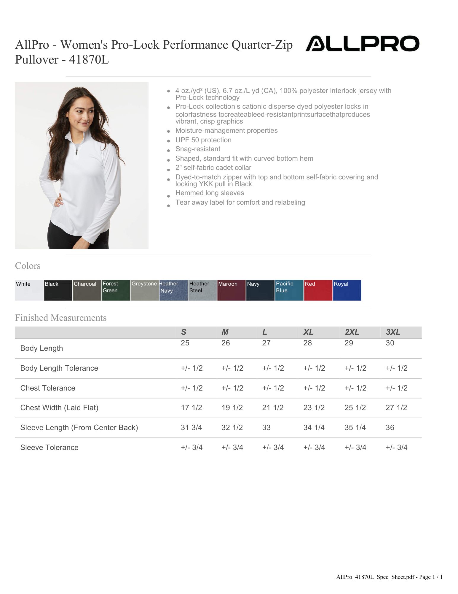 Women's Pro-Lock Performance Quarter-Zip Pullover XL Sizes