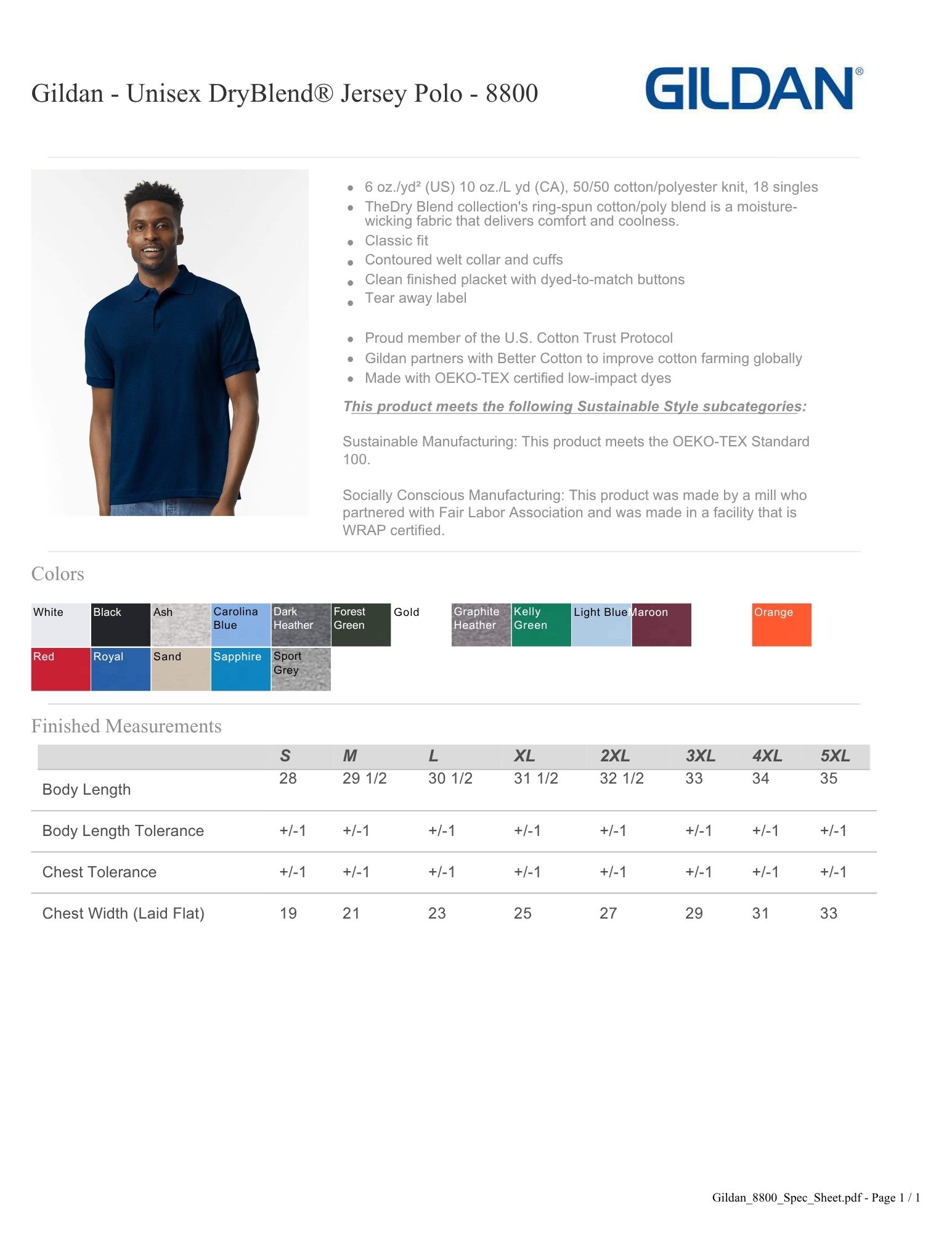 Gildan Unisex DryBlend Jersey Polo XL Sizes