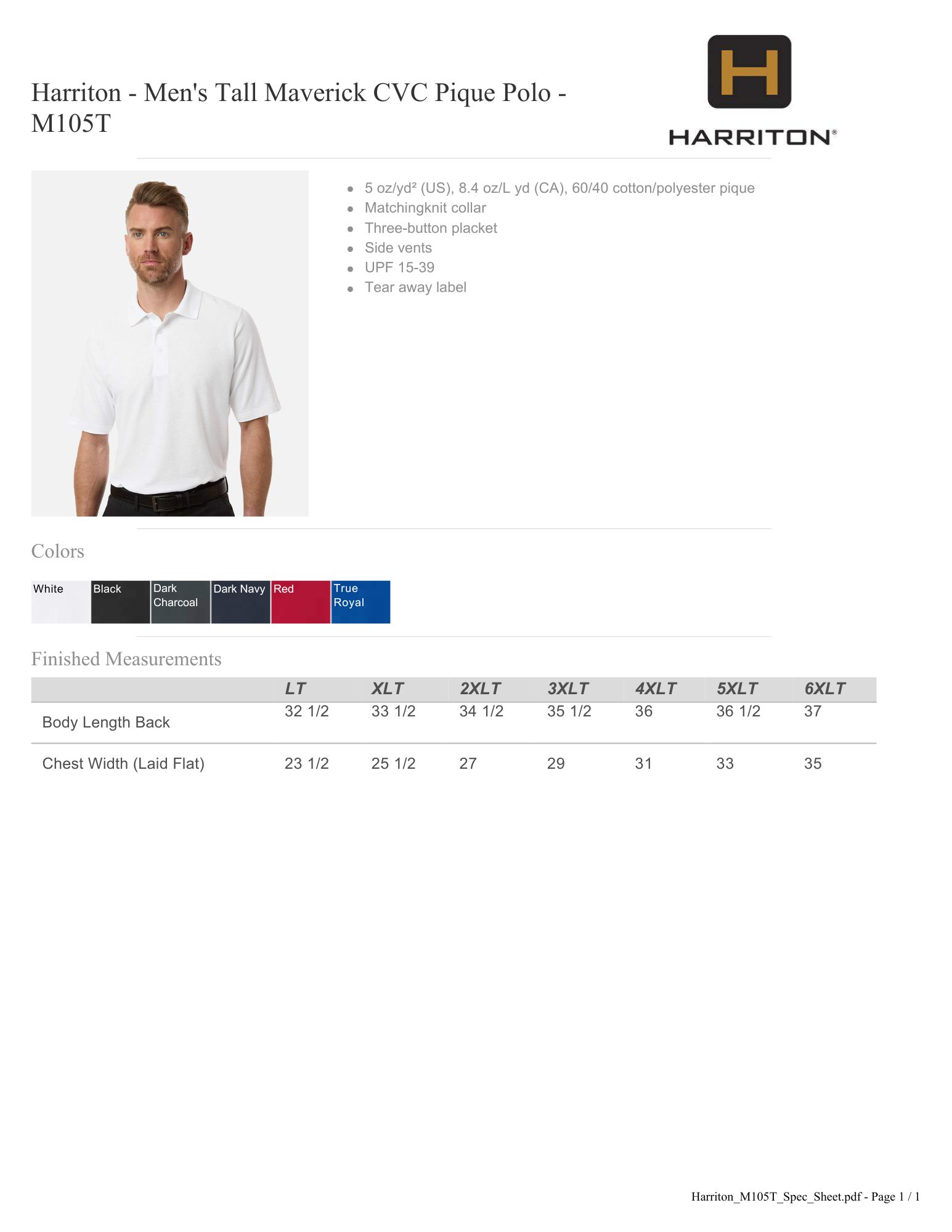 Men's Tall Maverick CVC Pique Polo Shirt