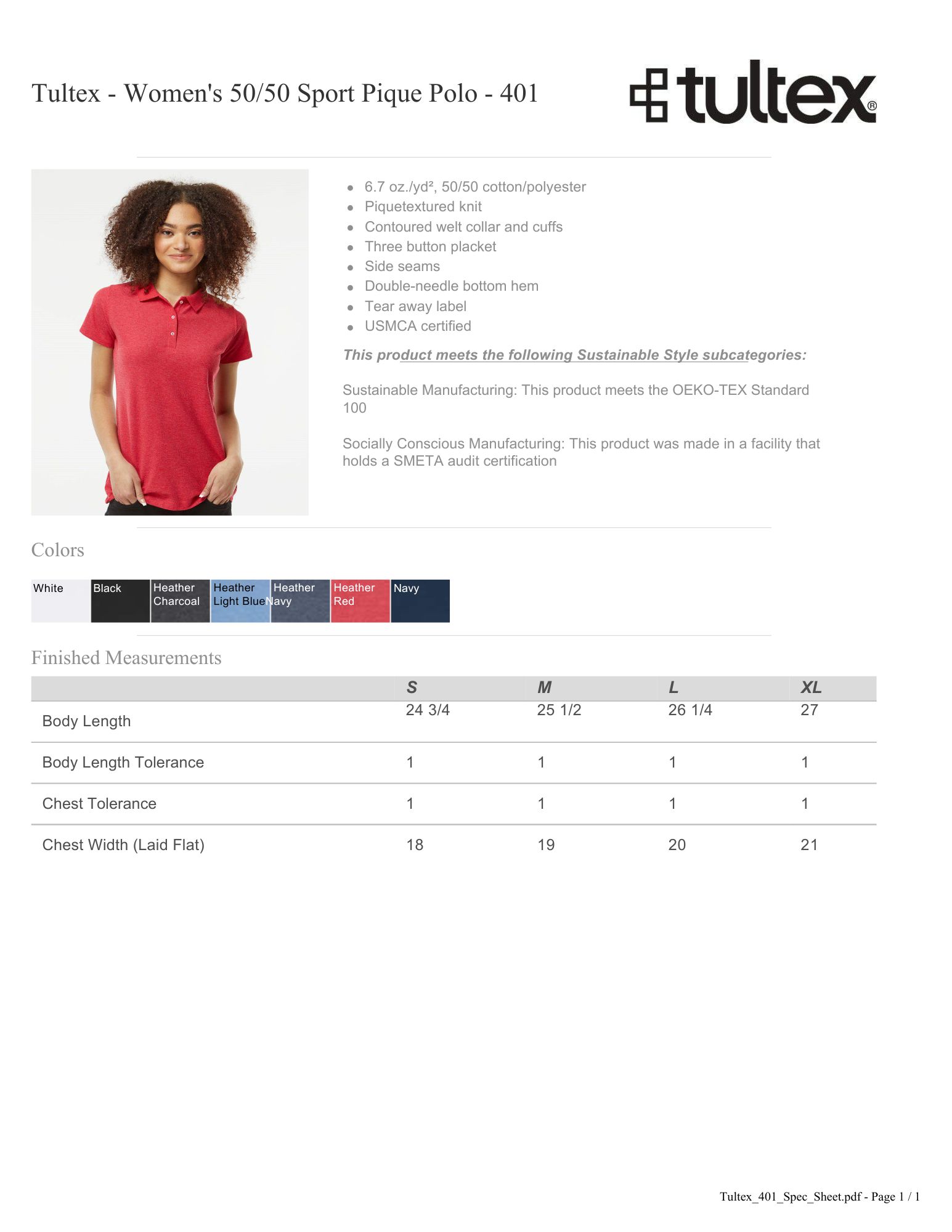 Tultex Women's 50/50 Sport Pique Polo