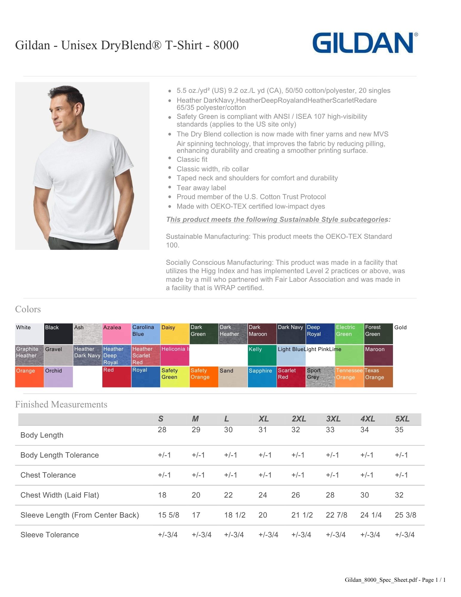 Gildan Unisex DryBlend T-Shirt - 8000 XL Sizes