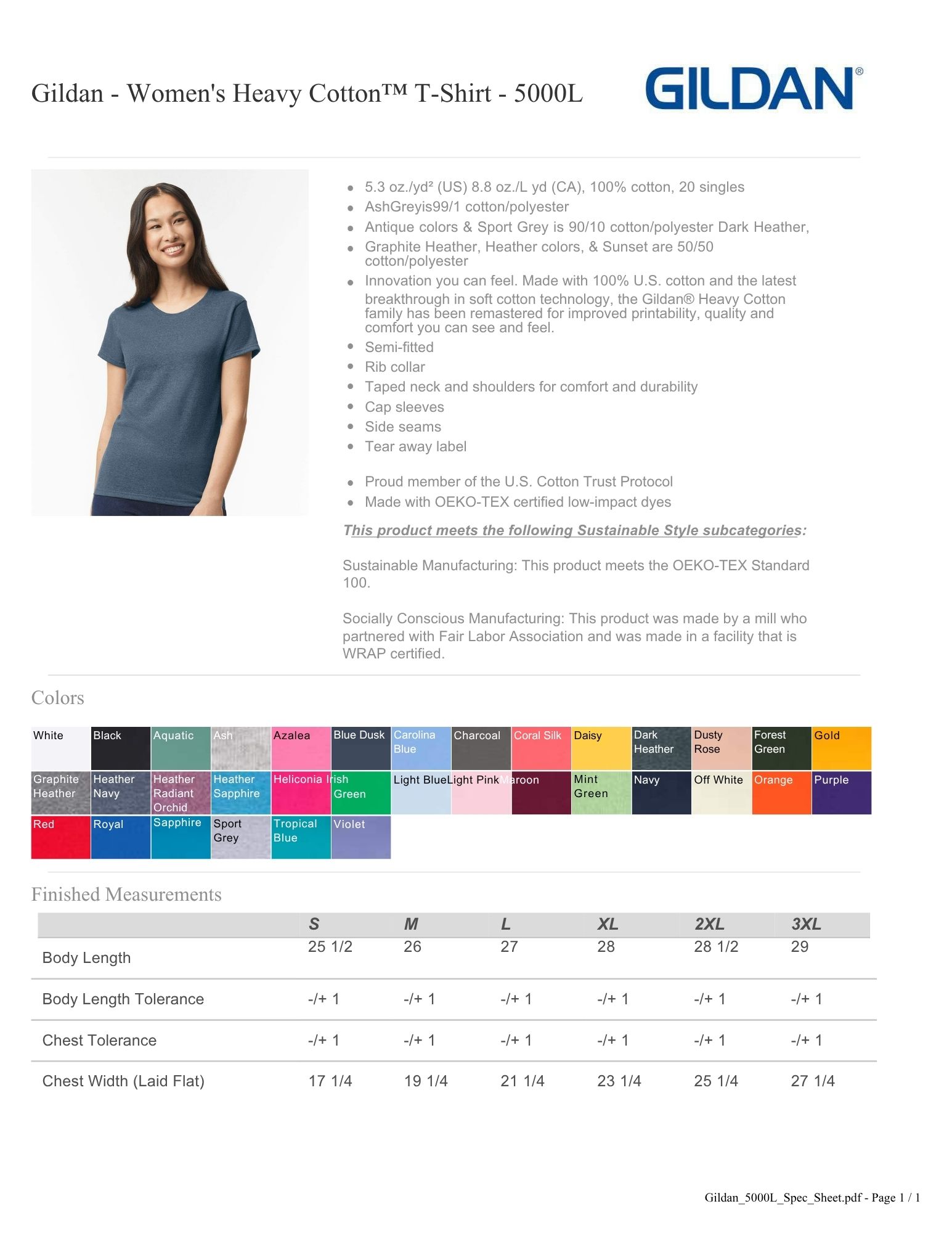 Gildan Women’s Heavy Cotton™ T-Shirt – 5000L XL Sizes