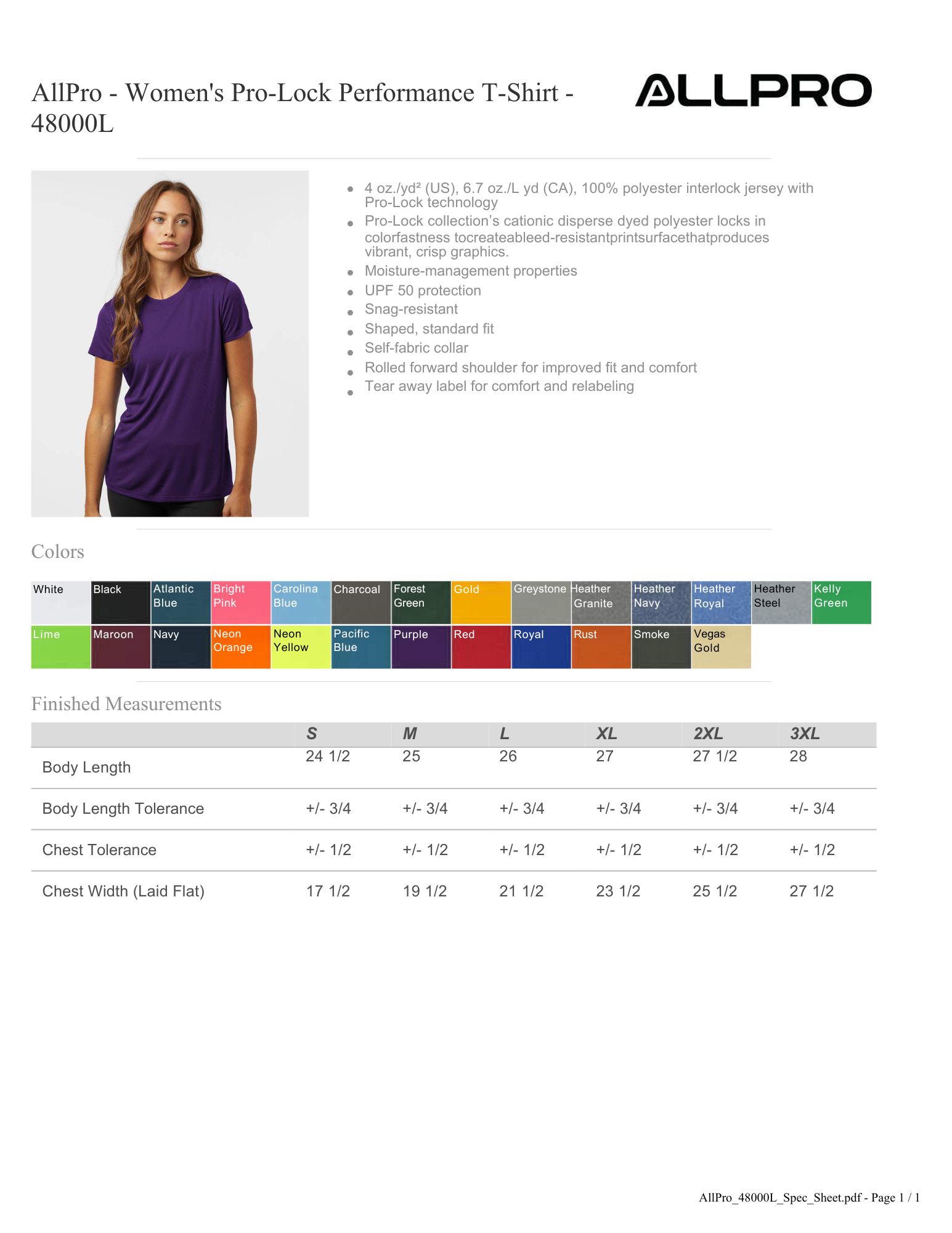 AllPro Women's Pro-Lock Performance T-Shirt
