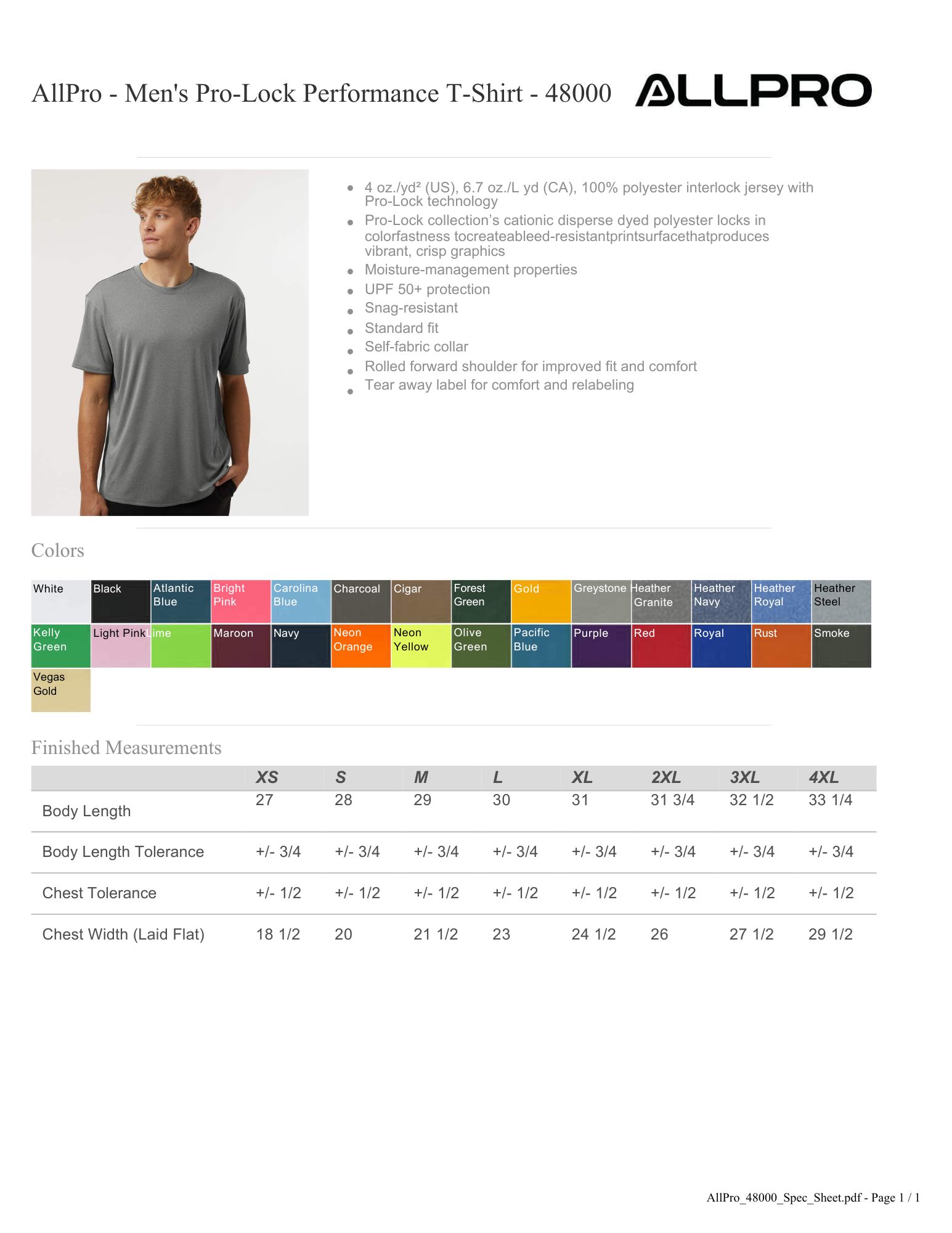 Men's Pro-Lock Performance T-Shirt XL Sizes