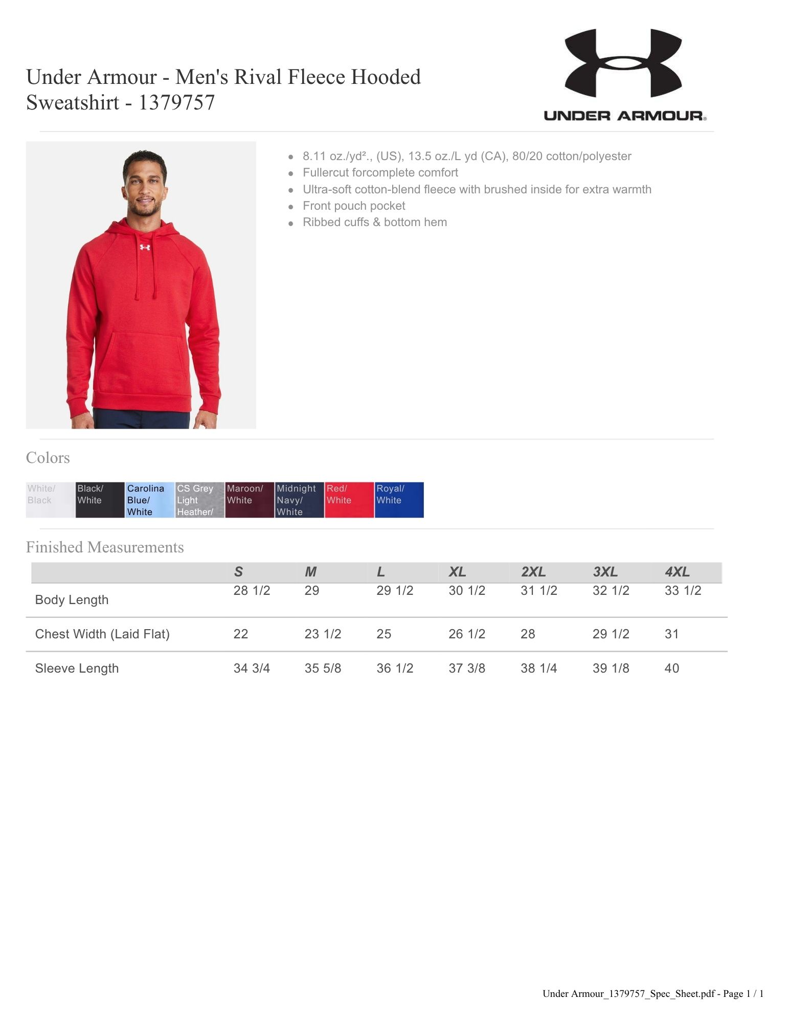 Under Armour Men’s Rival Fleece Hooded Sweatshirt