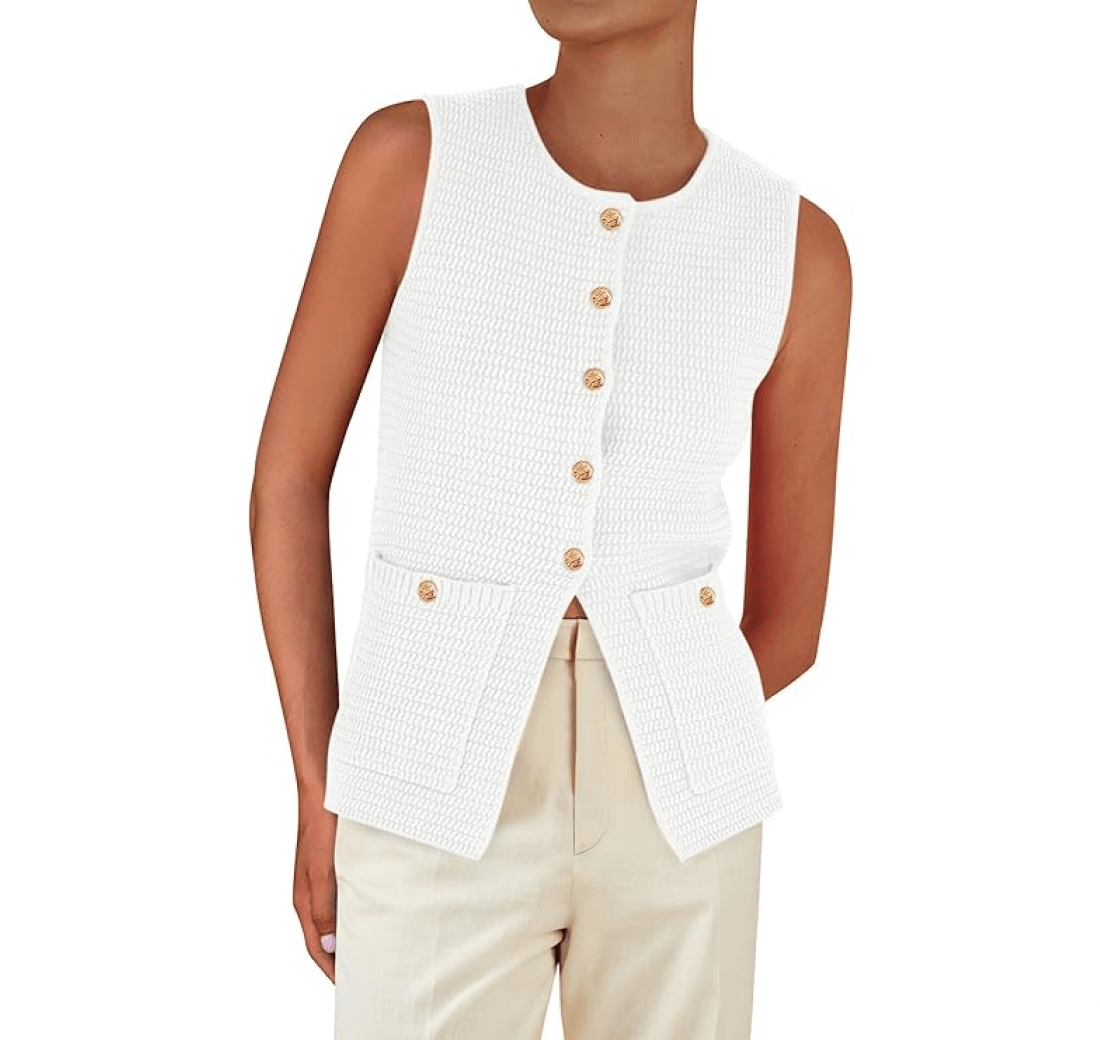 White Sleeveless Textured Vest (redirected to Amazon at checkout #ad”) 