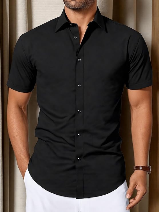 Men's Black Short Sleeve Button-Up Shirt (redirected to Amazon at checkout #ad”)