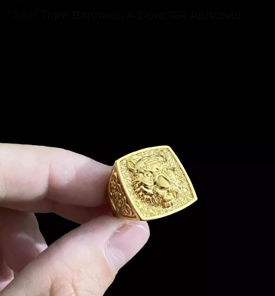 Anel Tigre Banhado A Ouro 18K Ajustavel